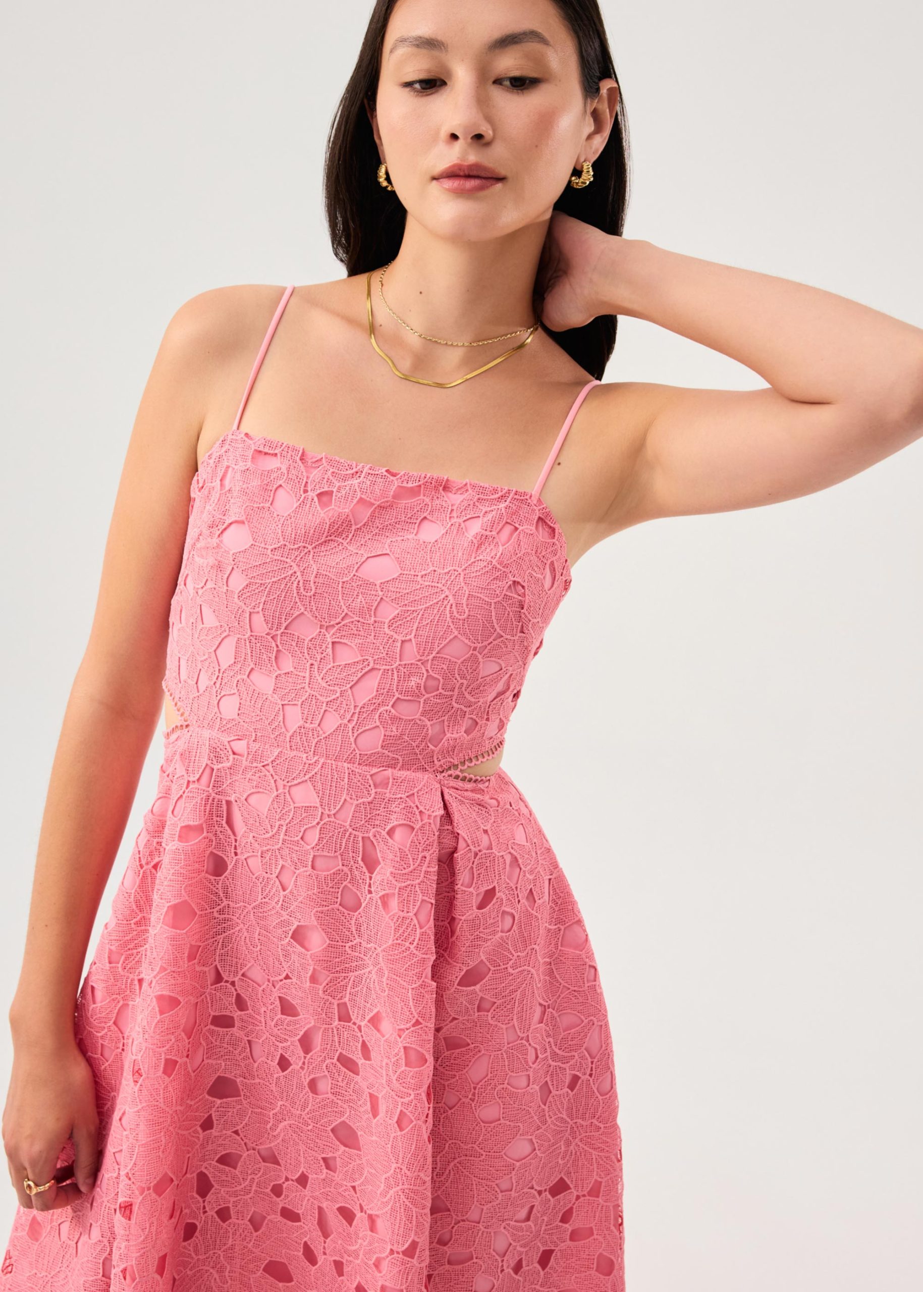 Lace Trim Cut Out Straight Neck Fit & Flare Midaxi Dress - Image 9