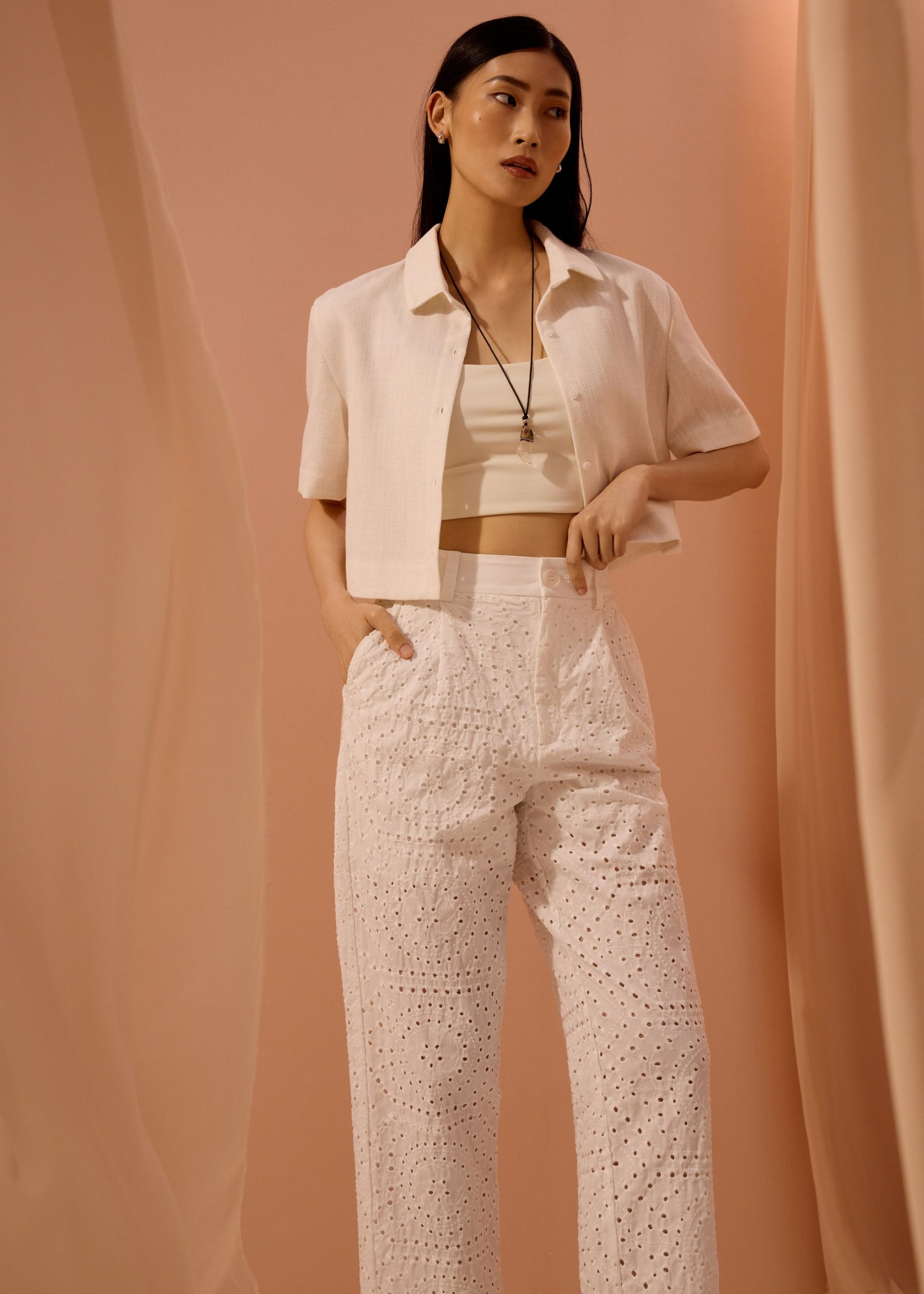 Elastic Peg Leg Pants in Soft Breeze Broderie - Image 8