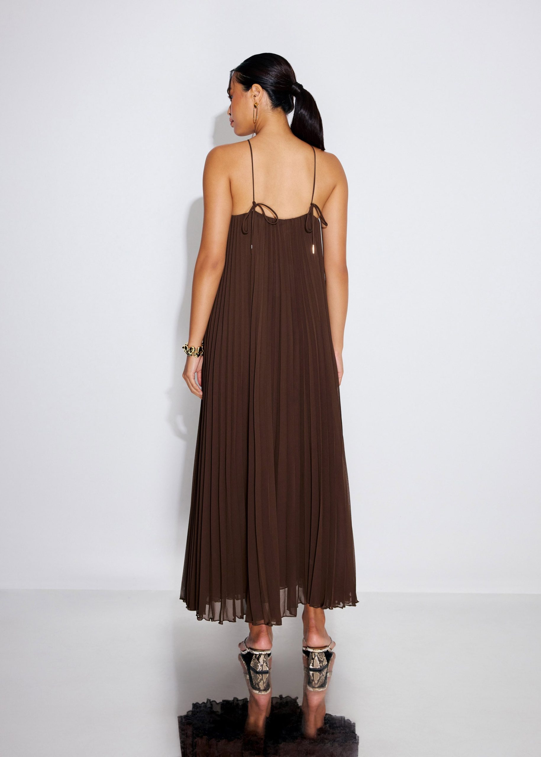 Pleated Halter Trapeze Maxi Dress - Image 11