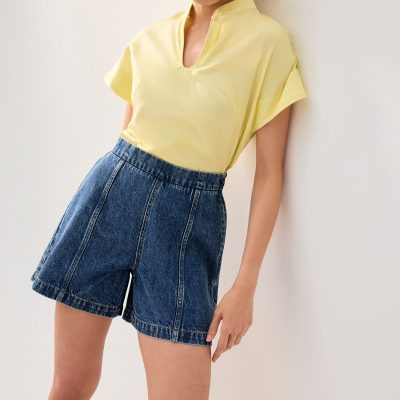 Elastic Denim Mid Waist A-line Shorts