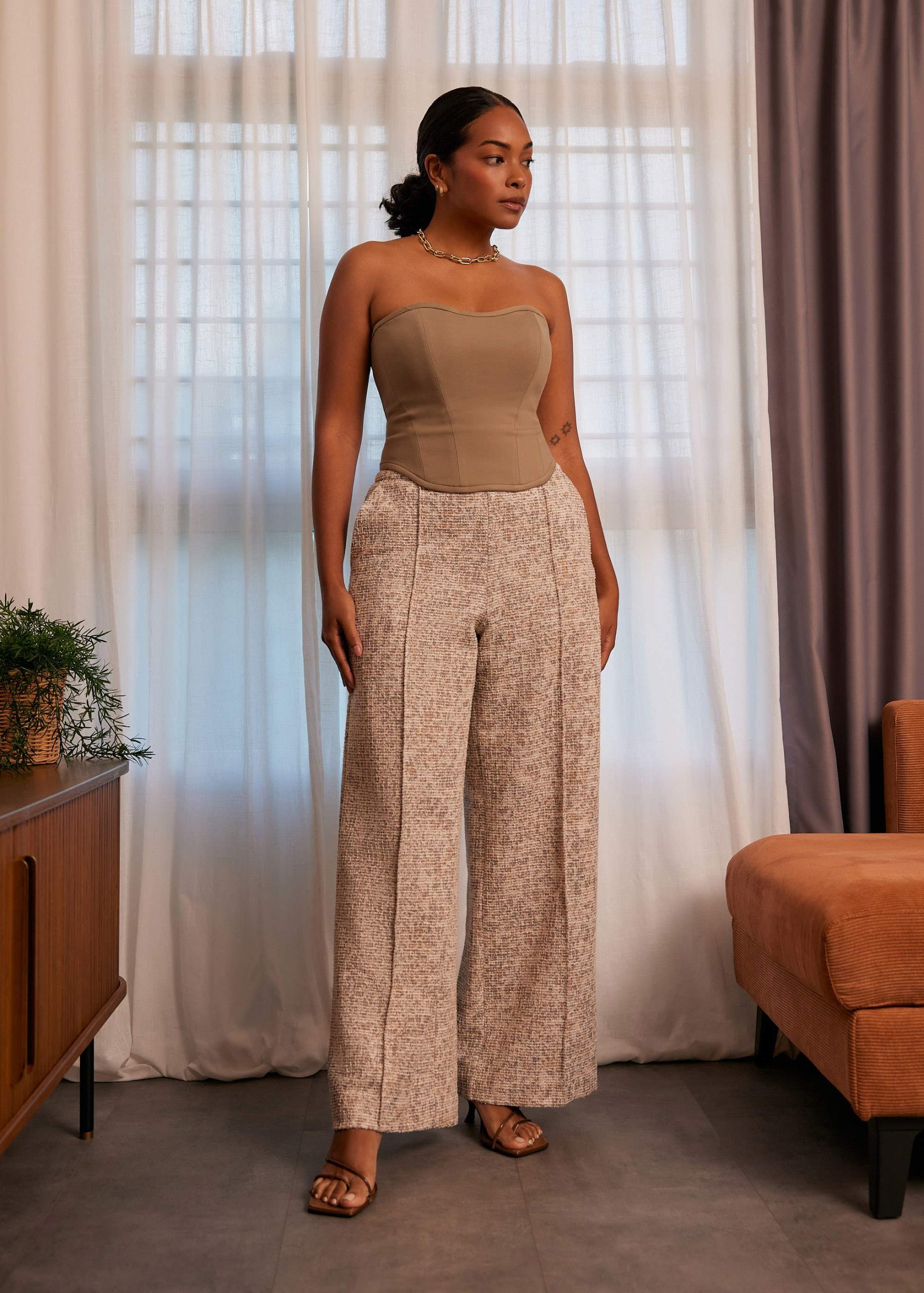 Leggy??Tweed High Waist Wide Leg Pants - Image 7