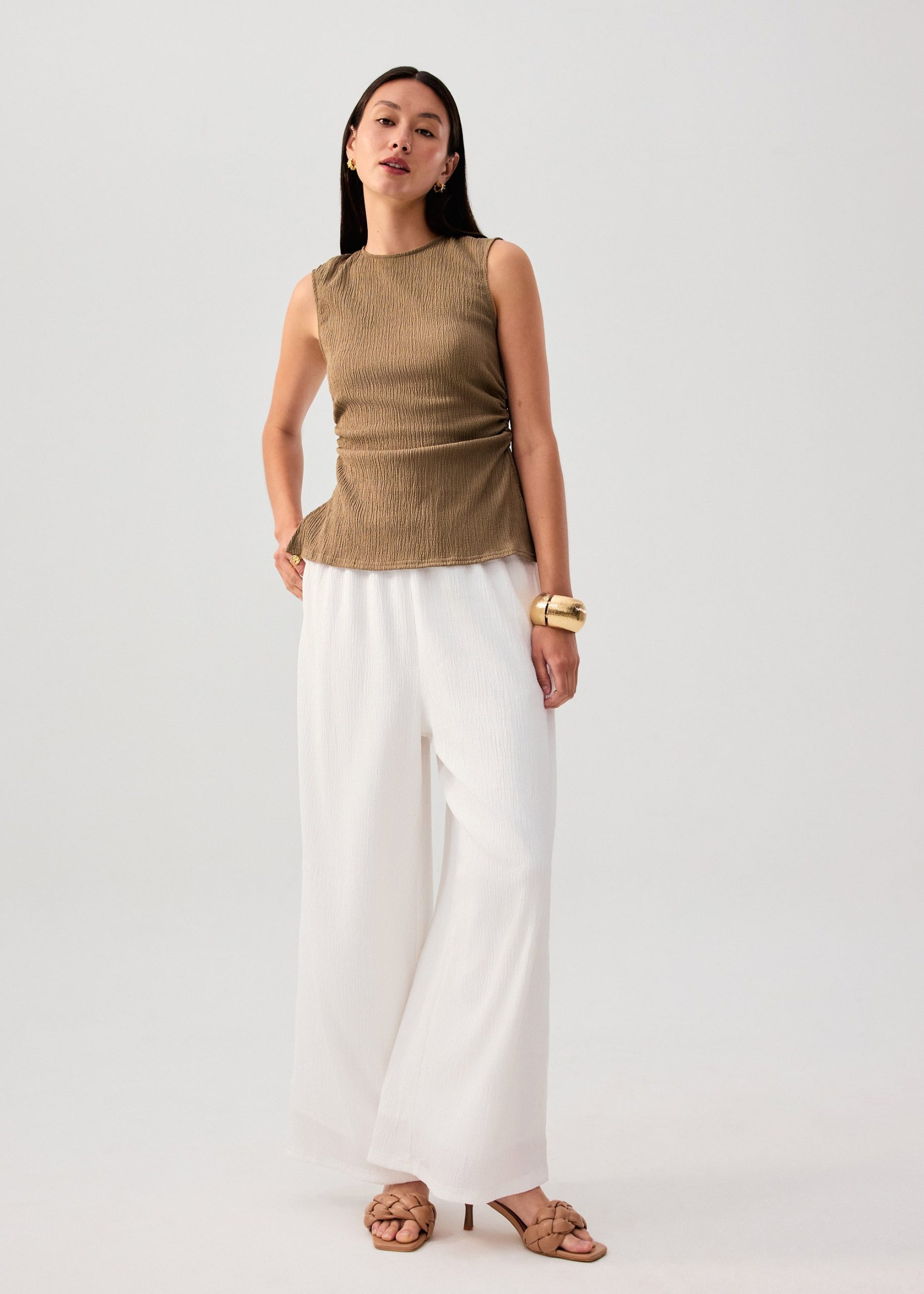 Crinkled Jersey Round Neck Fitted Tank Top - Image 8