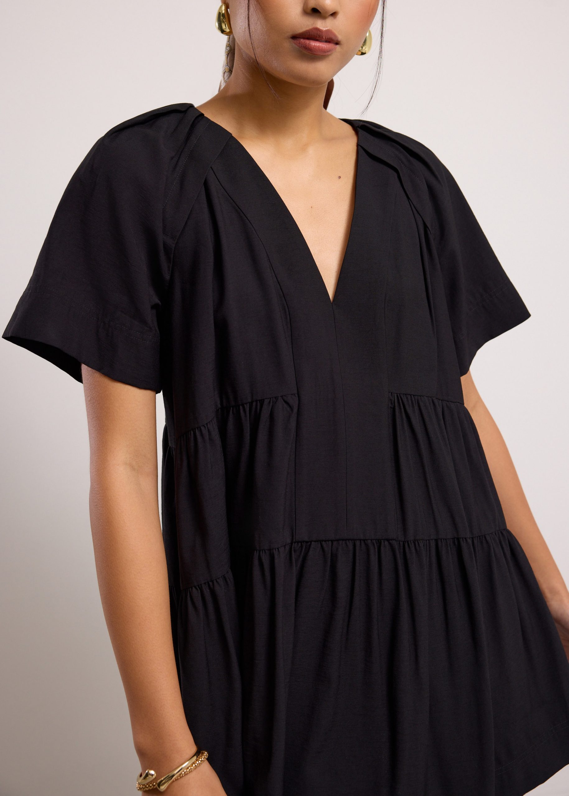Rayon V-neck Trapeze Mini Dress - Image 21