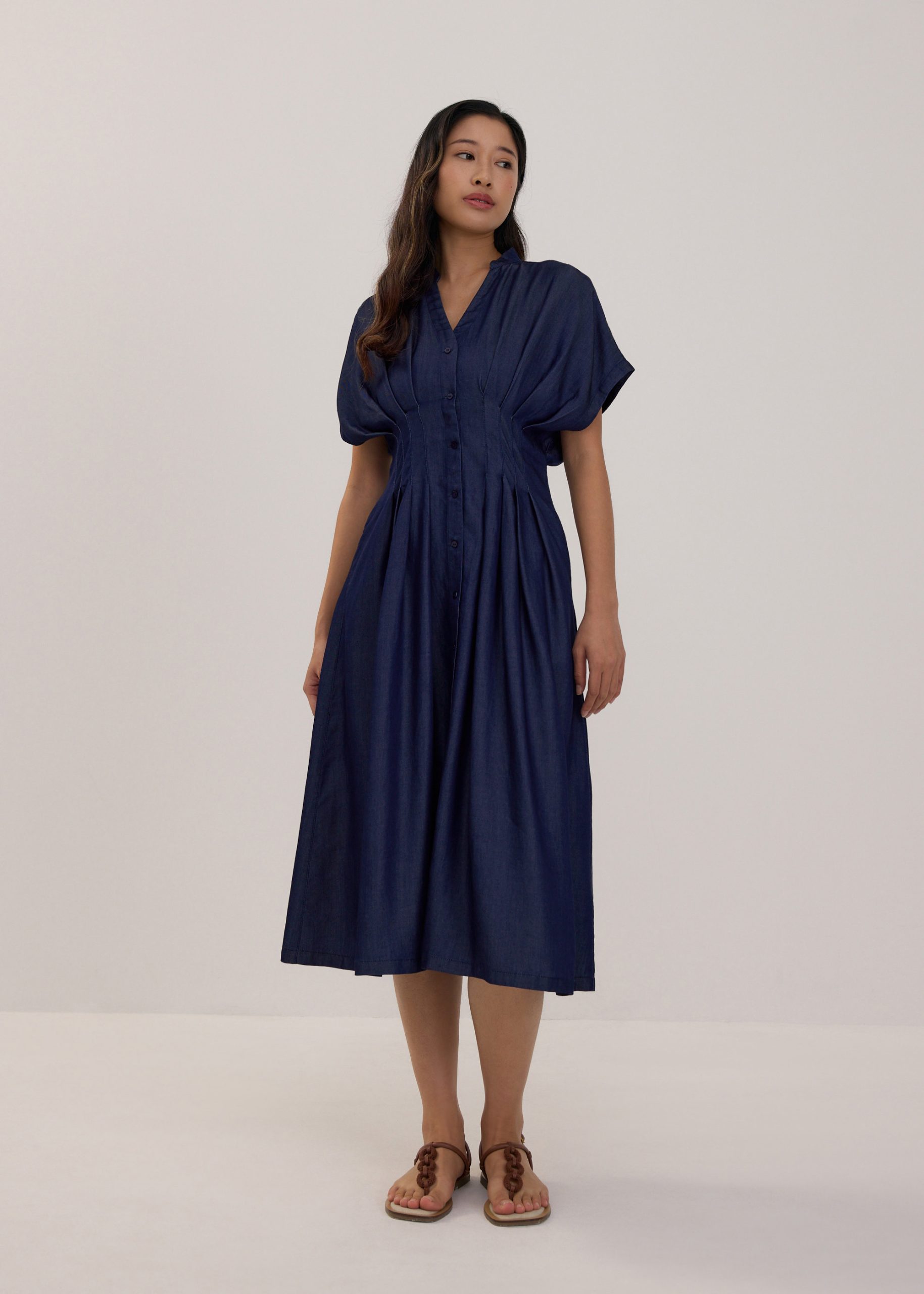 Chambray Batwing Fit & Flare Midi Dress - Image 5