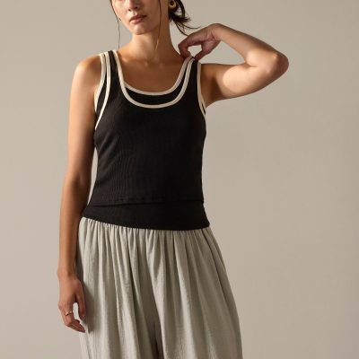Contrast Piping Knit Fitted Tank