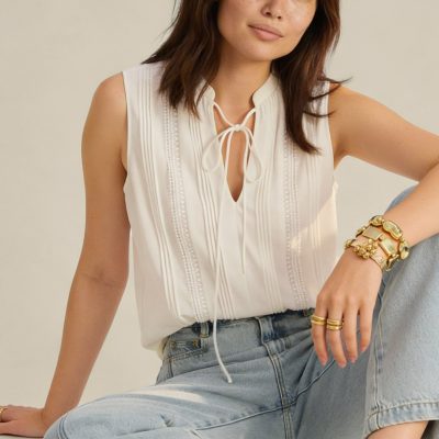 Ella Pintuck Blouse With Lace Trim