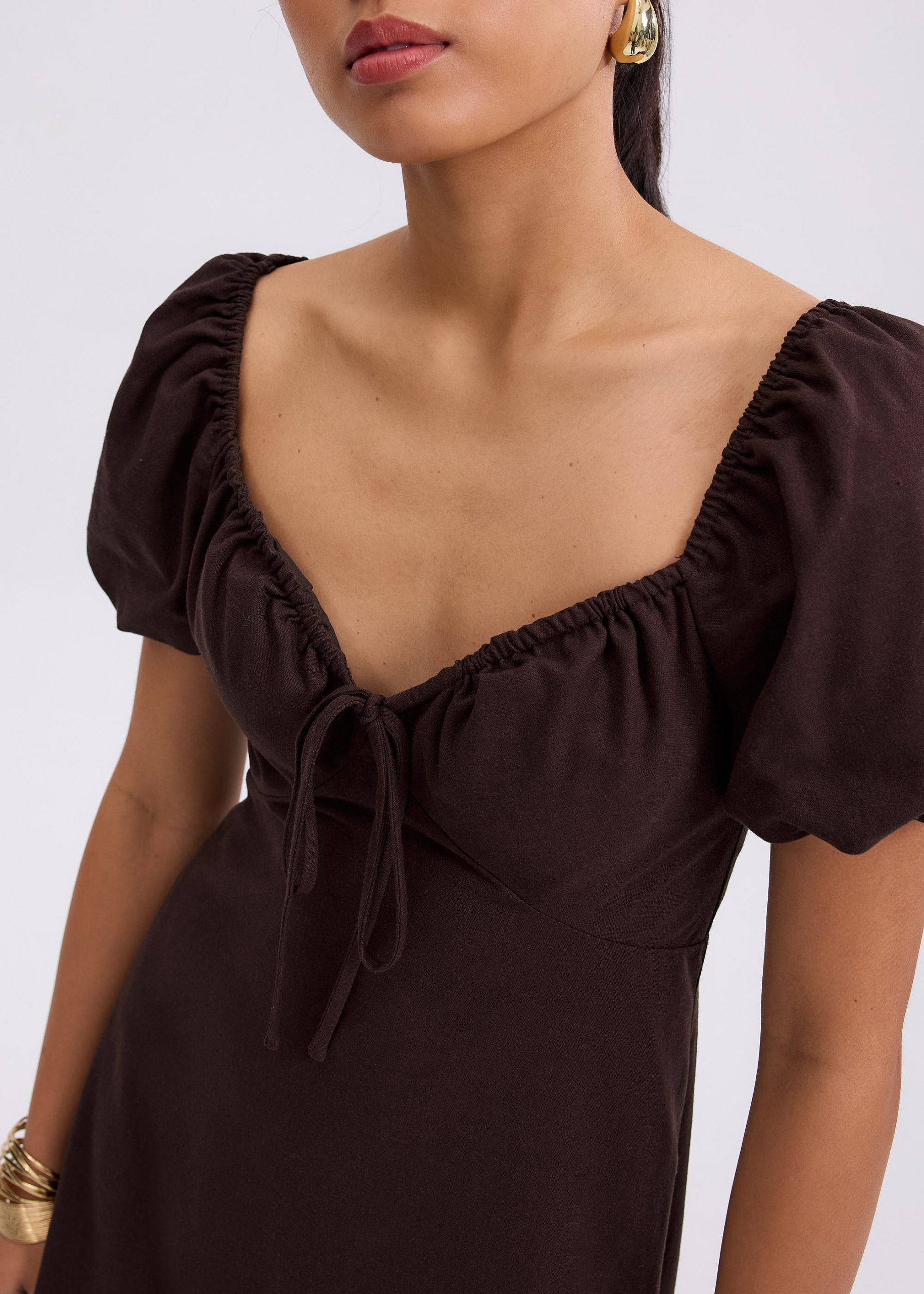 BraFree by LB Linen Sweetheart Puff Sleeve Midaxi Dress - Image 9
