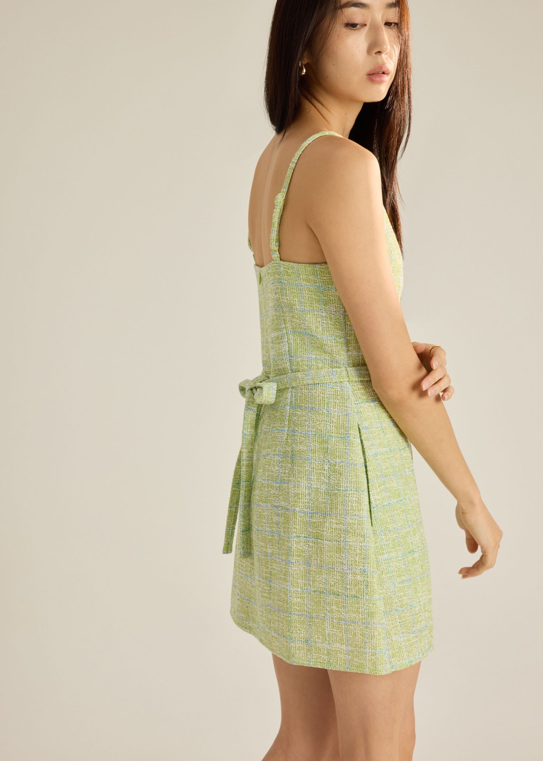 Tweed A-Line Dress With Sash - Image 4