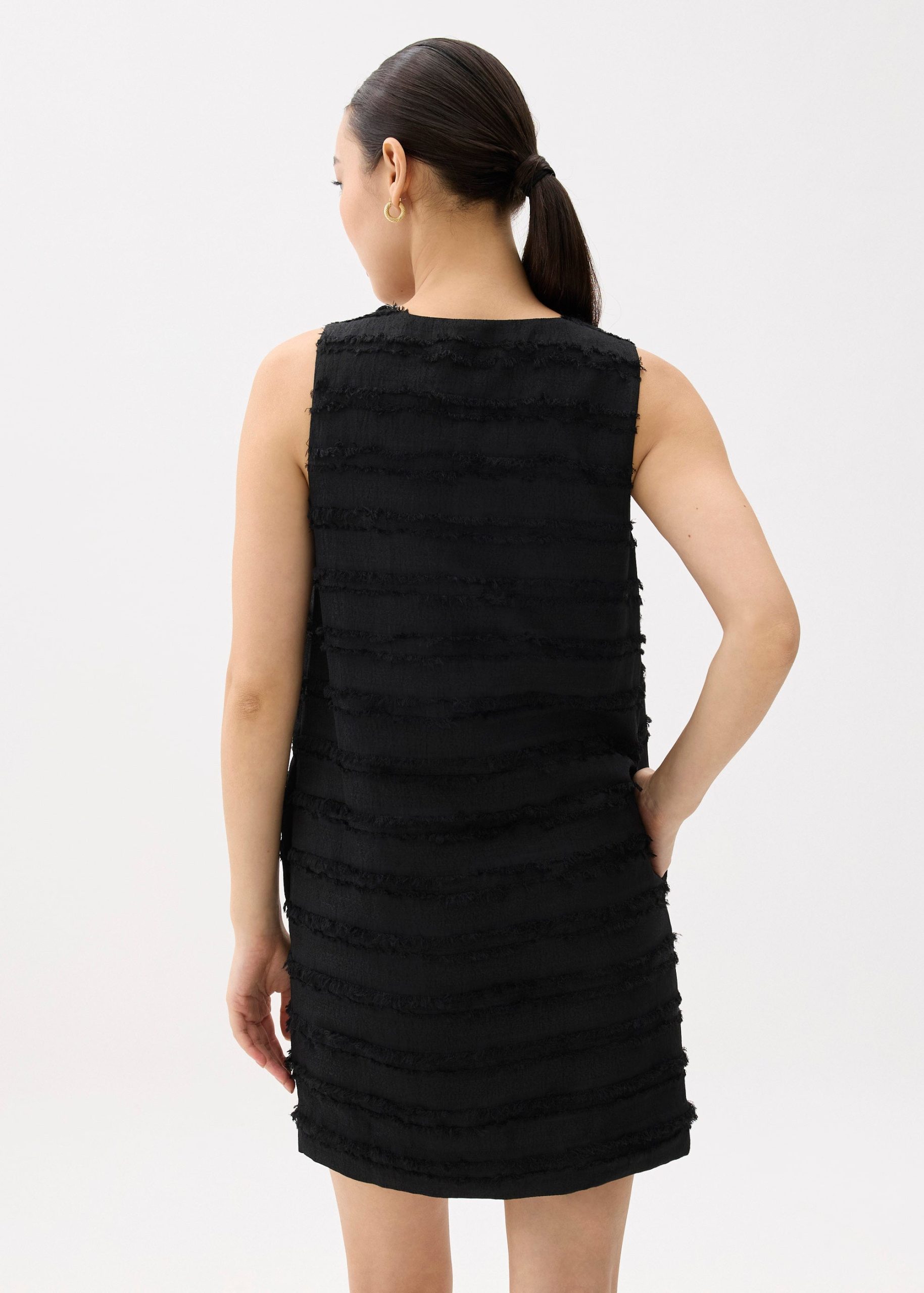 V-neck Fray Shift Mini Dress - Image 6
