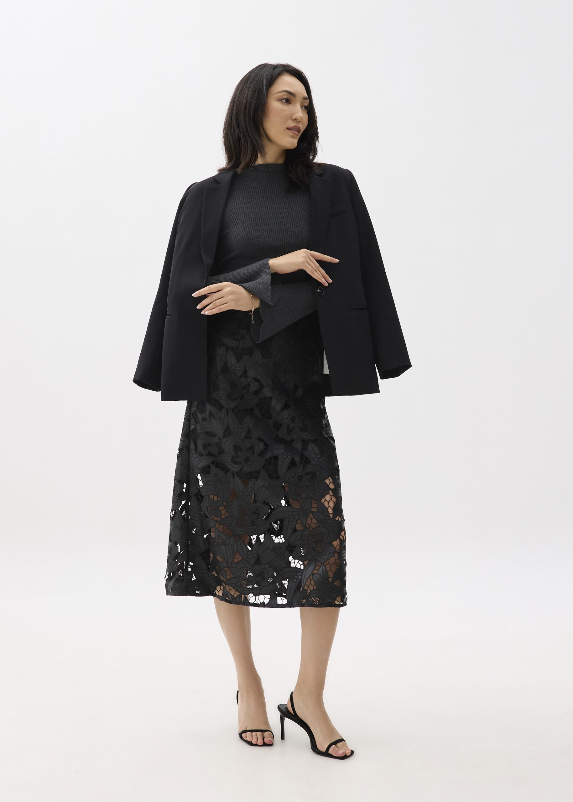 Vegan Leather Lace A-line Midaxi Skirt - Image 2