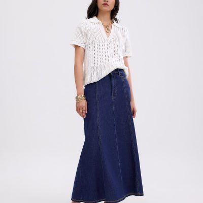 Denim Panelled A-line Skirt