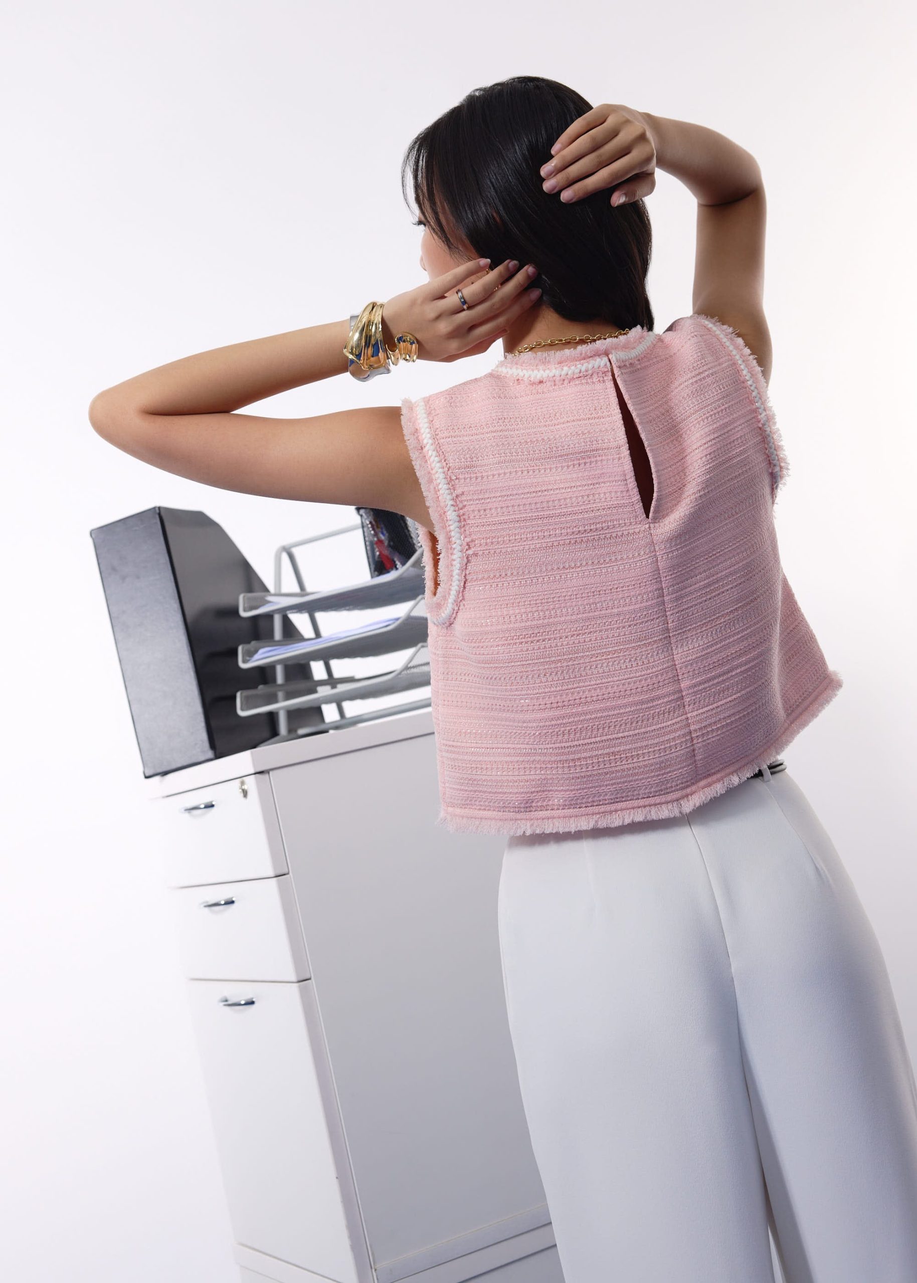 Maxine Jacquard Tweed Sleeveless Boxy Shell Top - Image 9