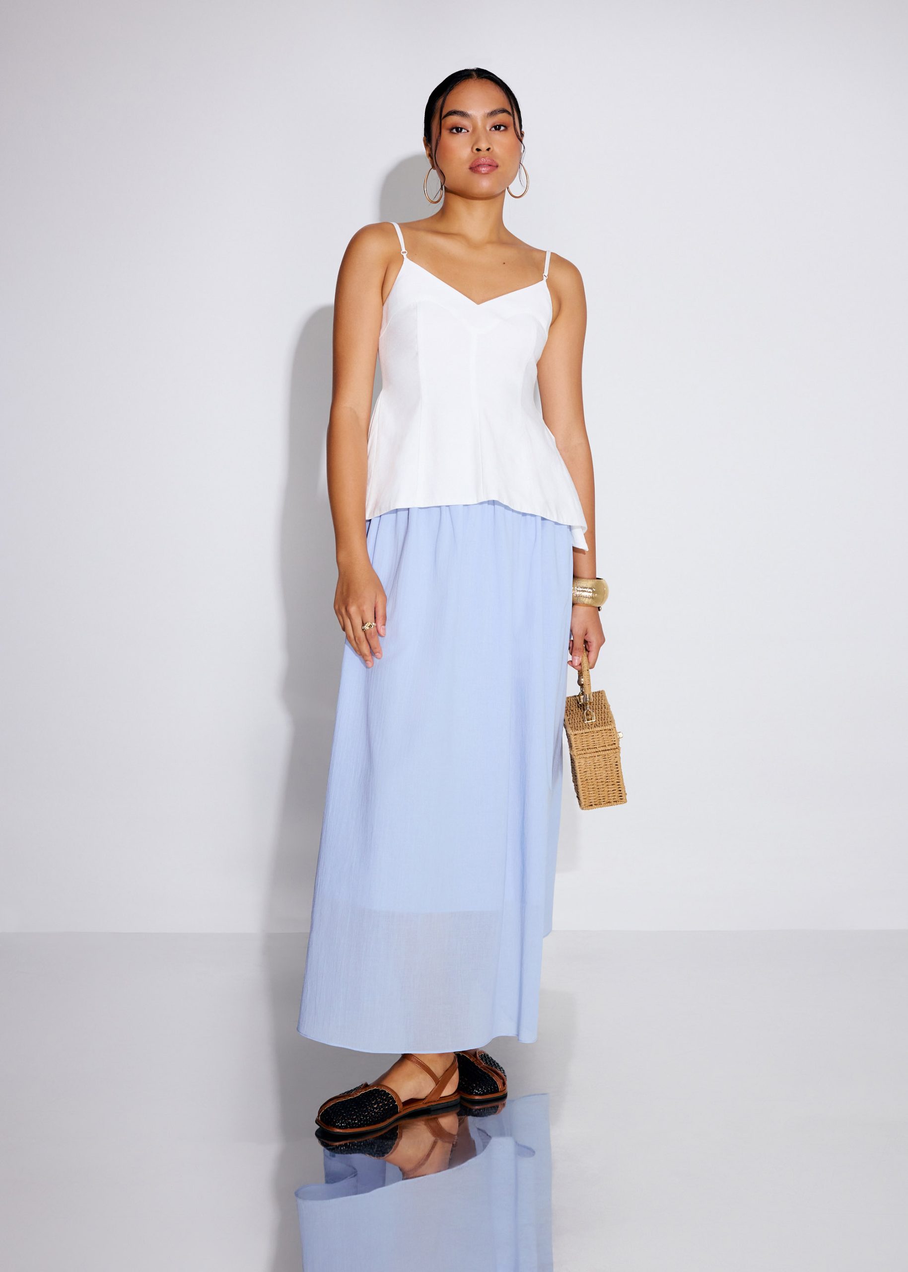 Textured Panelled V-neck Peplum Top - Image 4