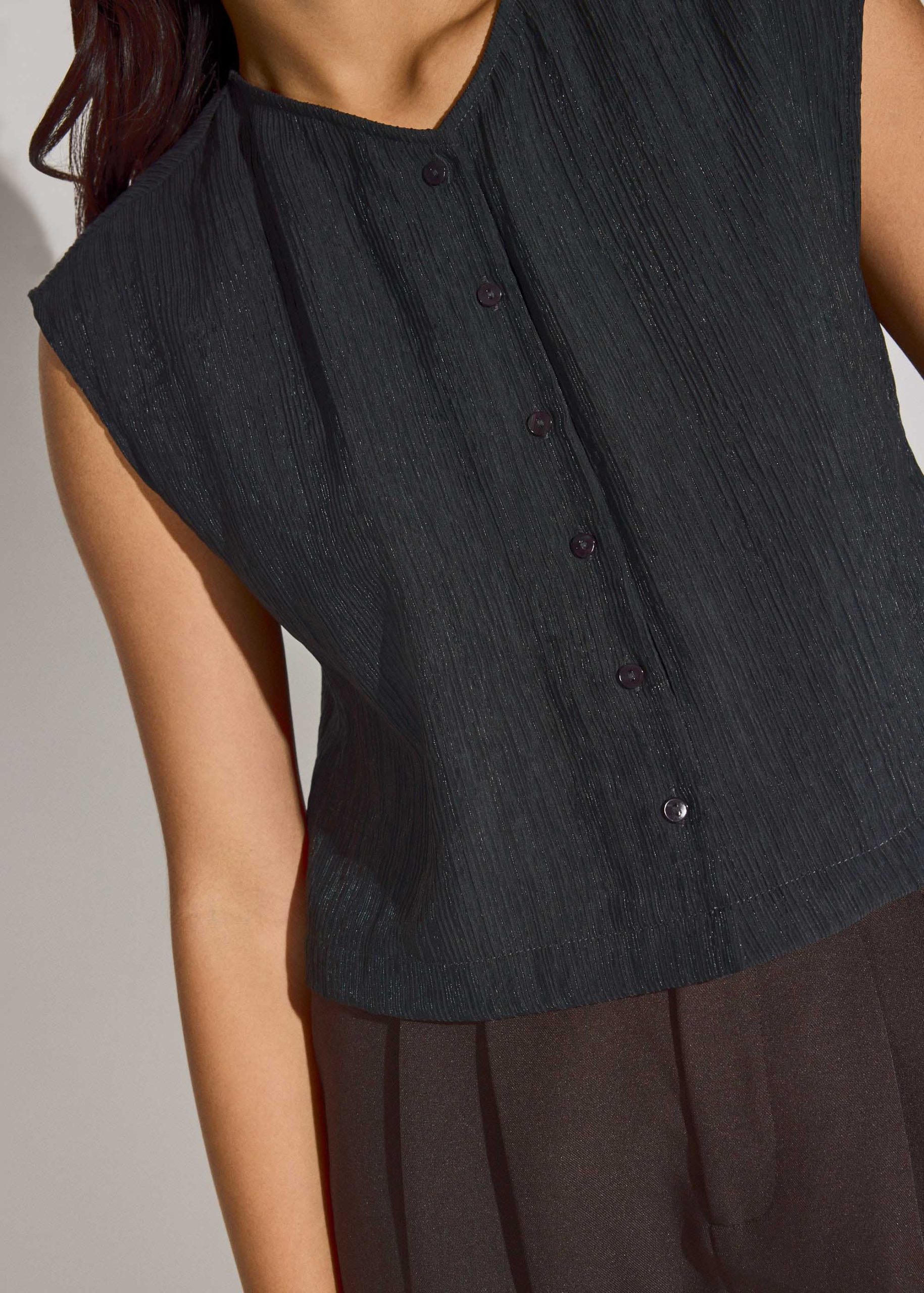 Relaxed Textured Lyocell Button Down Top - Image 5