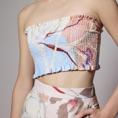 Fitted Crop Tube Top in Tossed Blooms