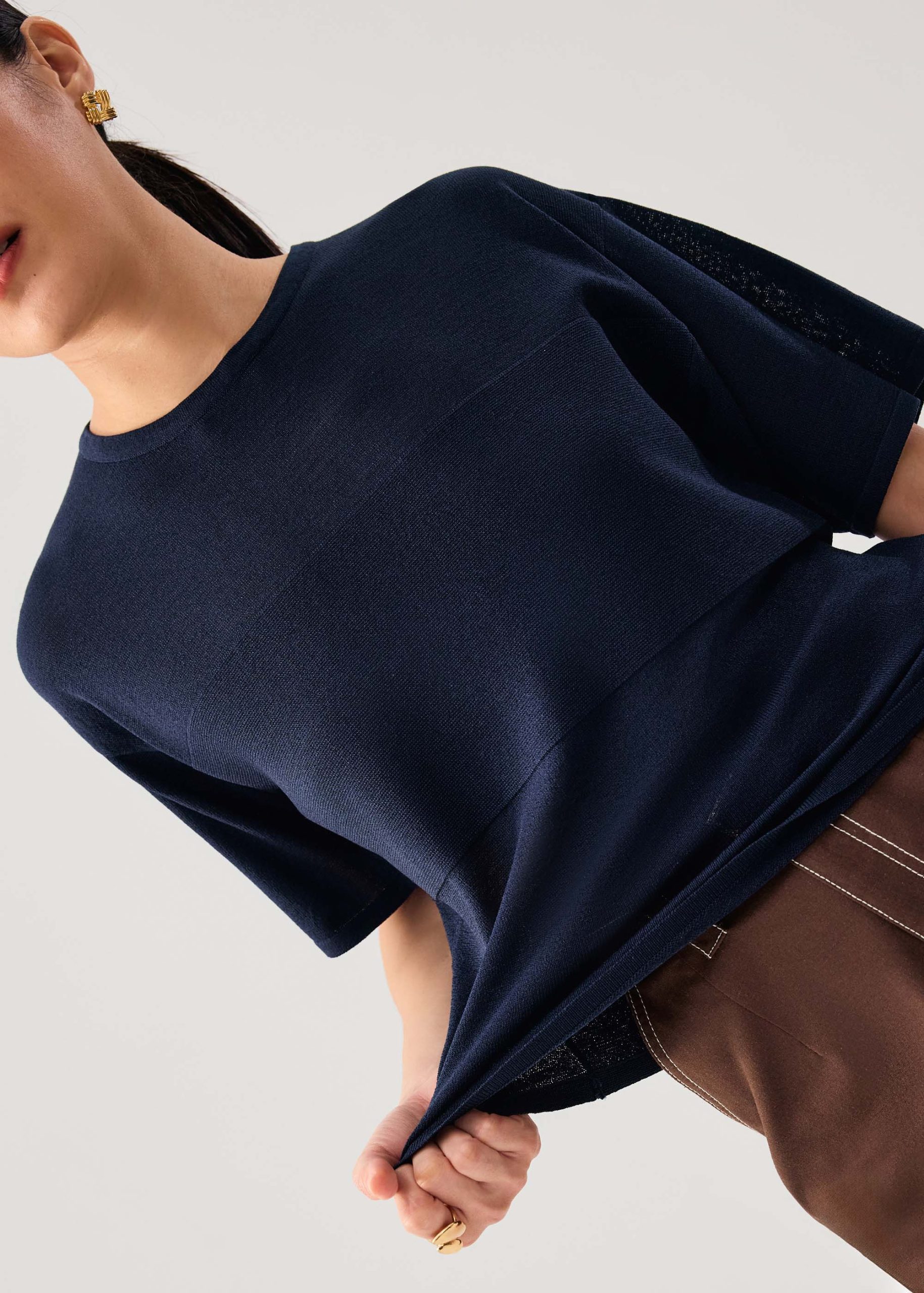 Oversized Sheer Knit Front Panel Boxy Tee - Image 8
