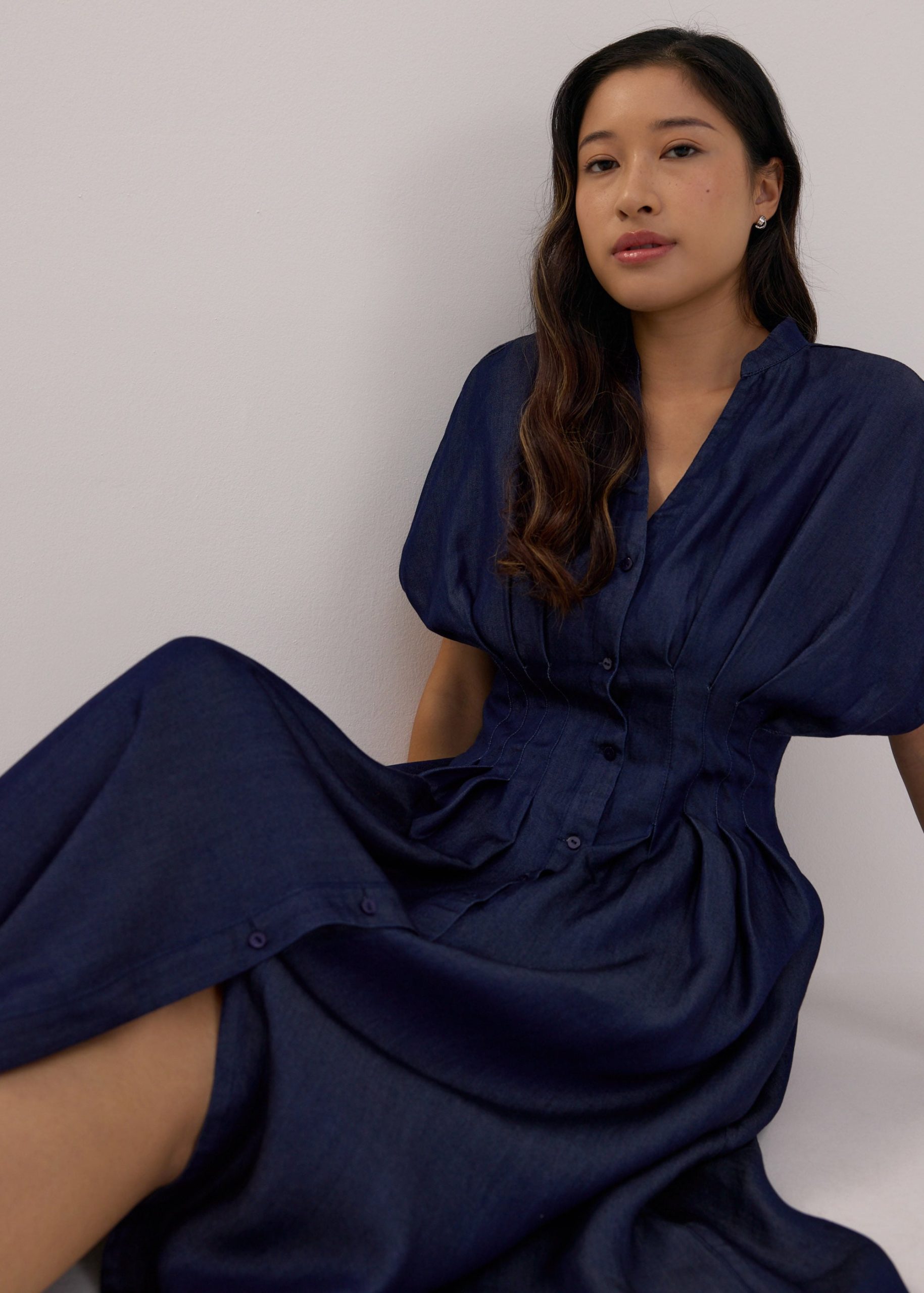 Chambray Batwing Fit & Flare Midi Dress - Image 3