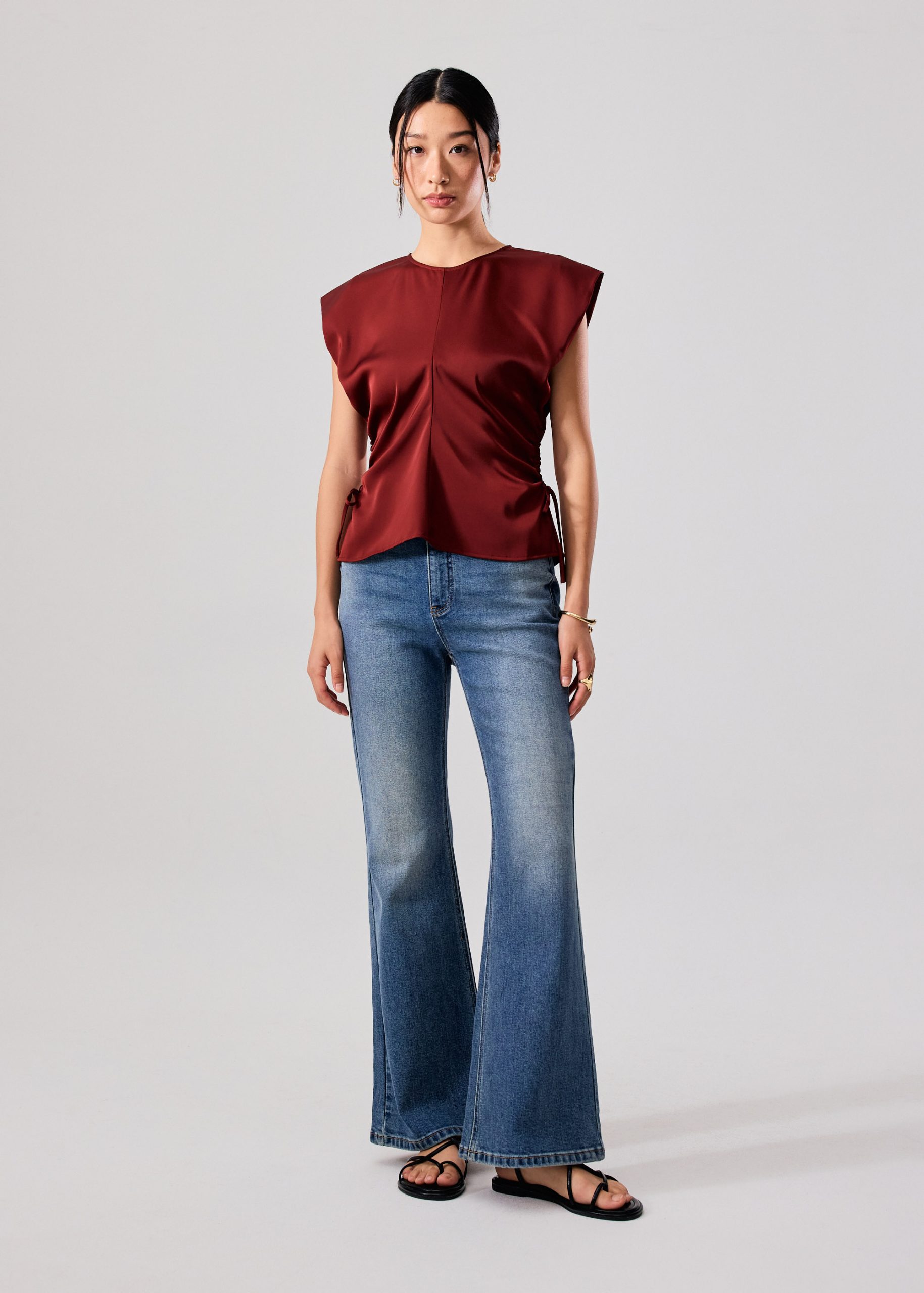 Ananya Side Ruching Satin Round Neck Top - Image 5