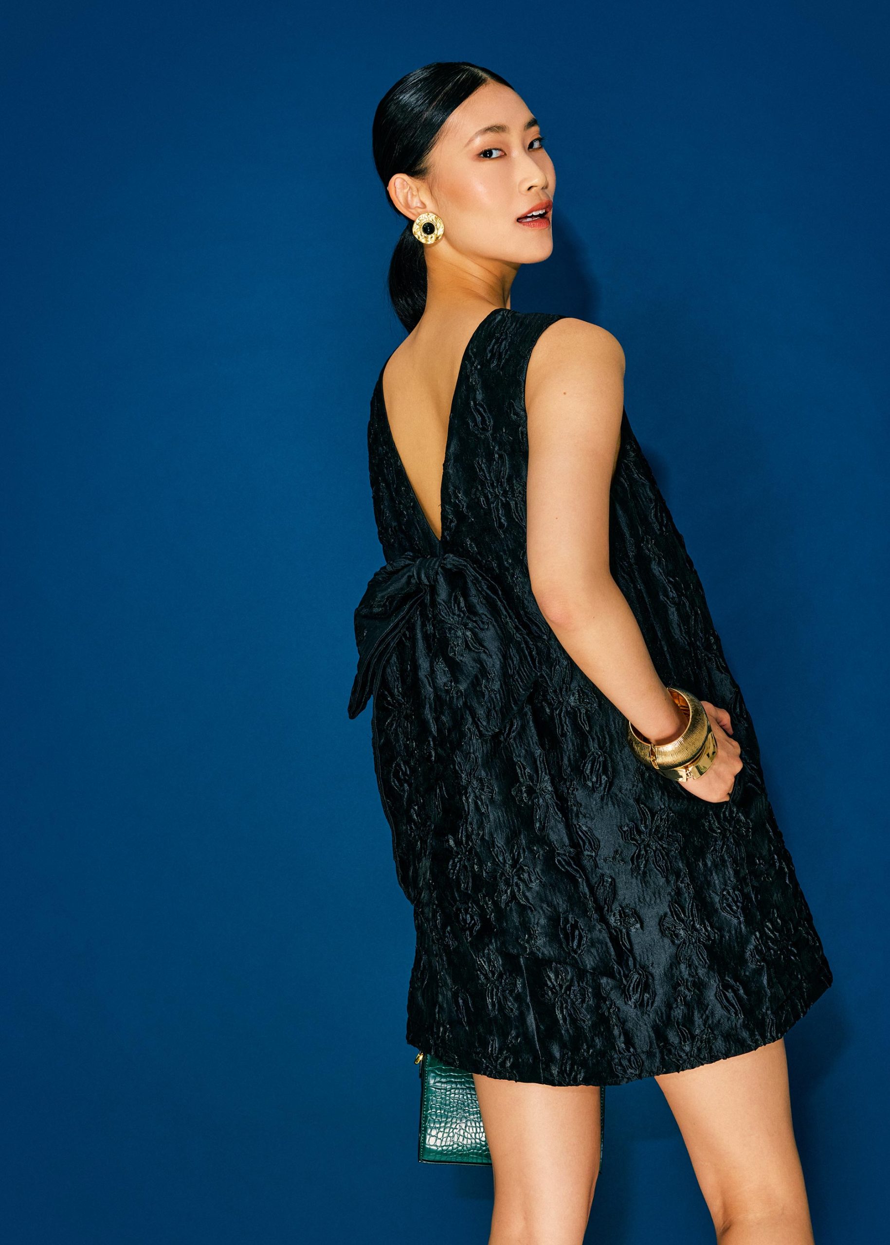 Detachable Ribbon Floral Jacquard Mini Dress - Image 4