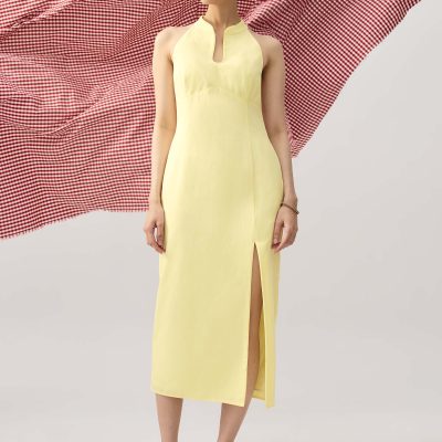 Cotton Side Slit Column Midaxi Cheongsam