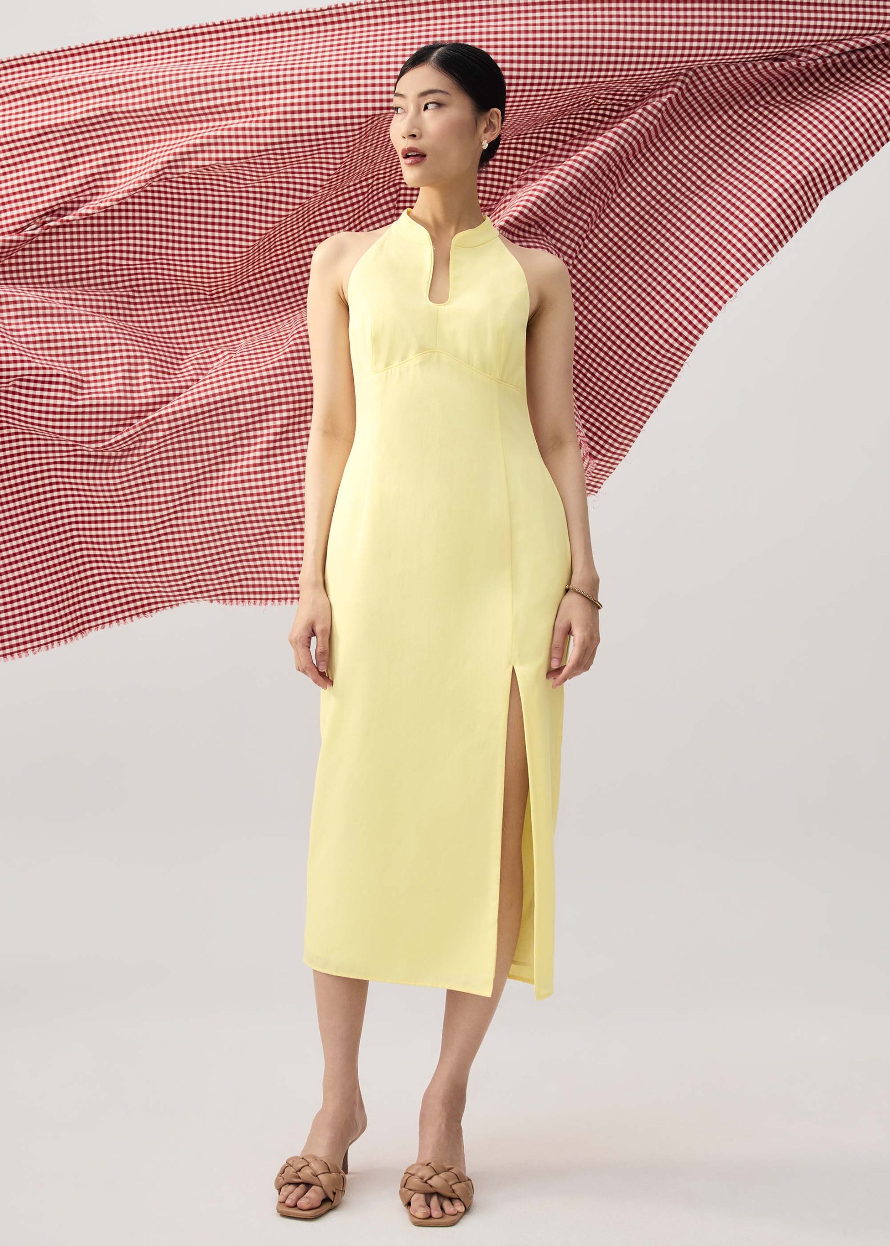 Cotton Side Slit Column Midaxi Cheongsam