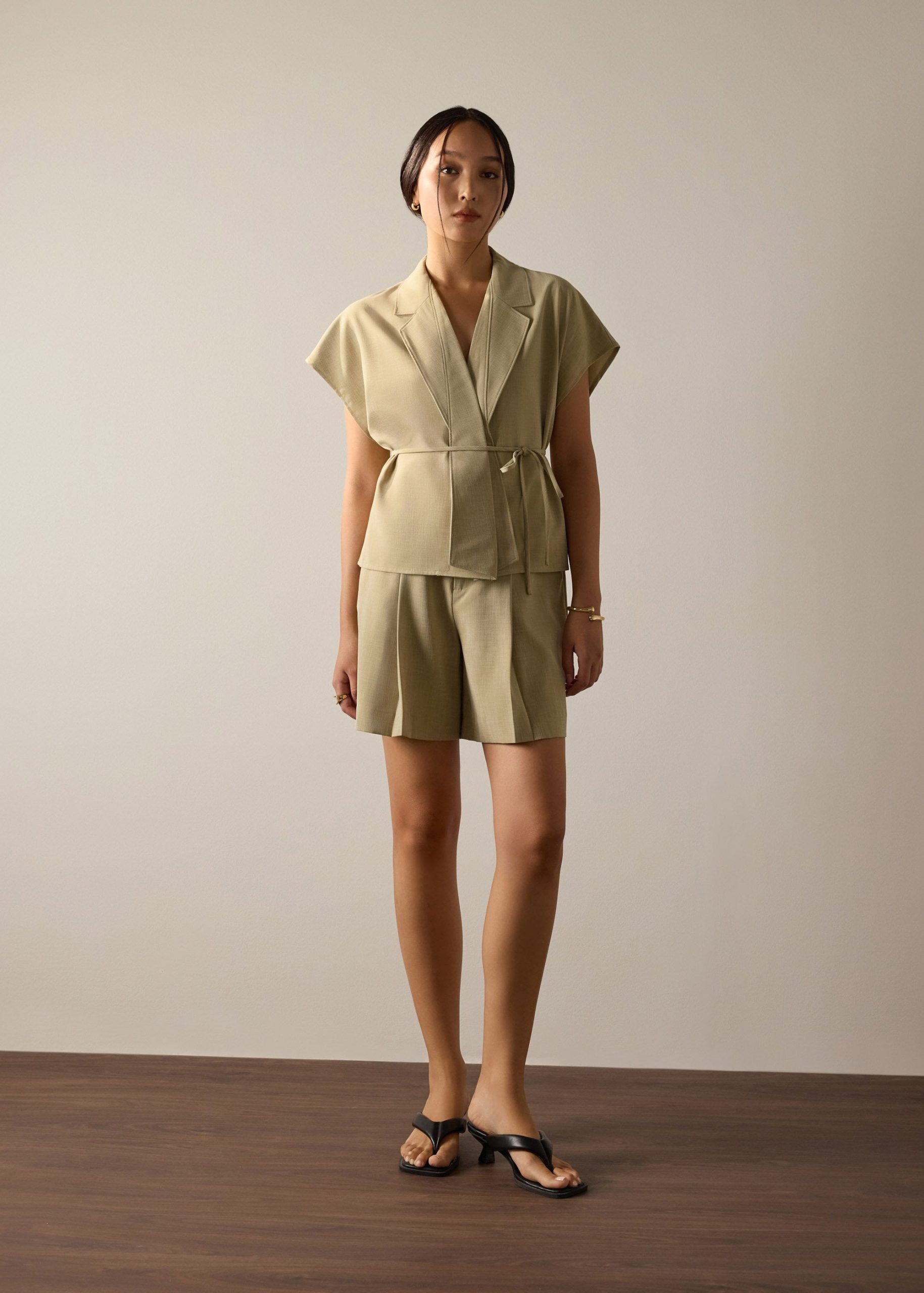 Bea Elastic Melange Pleated High Waist Shorts - Image 15