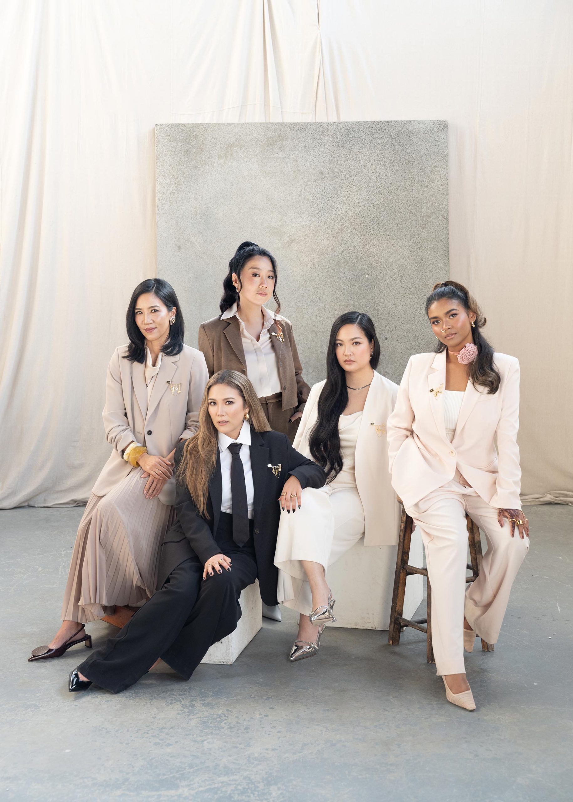 Love Bonito x AAGC Limited-edition RuchedReady® Moira Belted Collarless Blazer (in Tofu) - Image 8