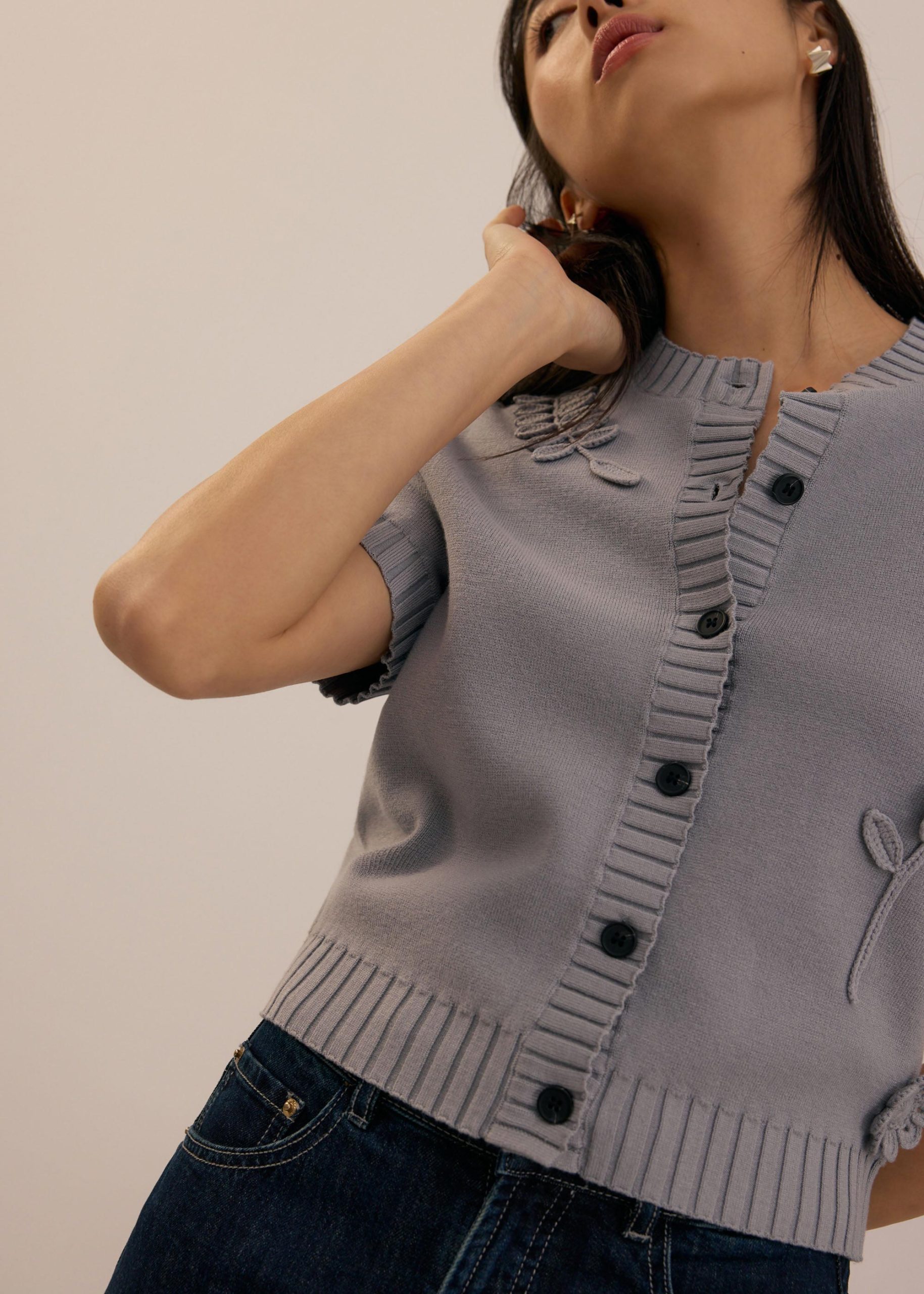 Knit Puff Sleeve Cardigan - Image 11