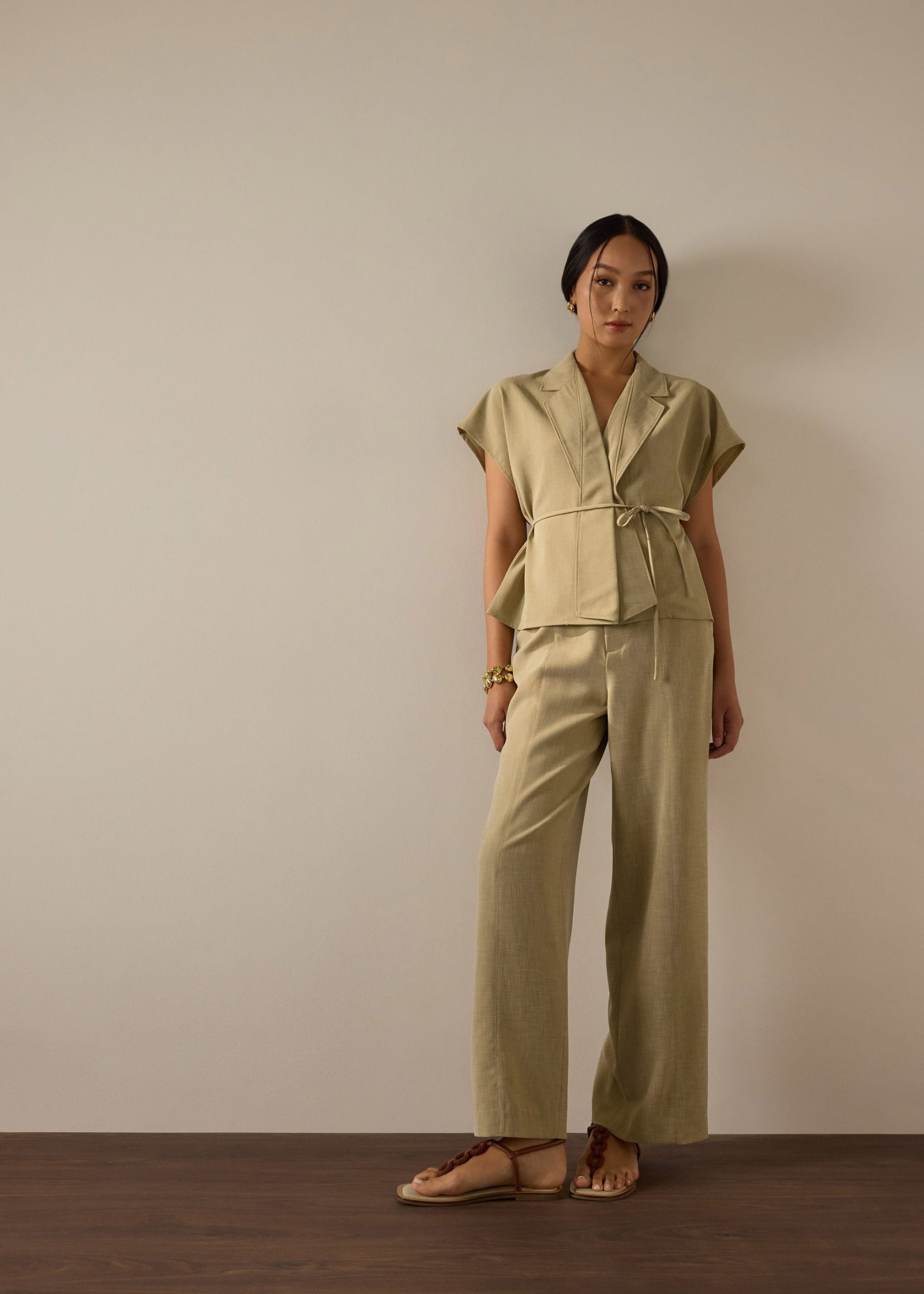 Leggy??Pia Adjustable Hem Elastic Melange Straight Leg Pants - Image 14