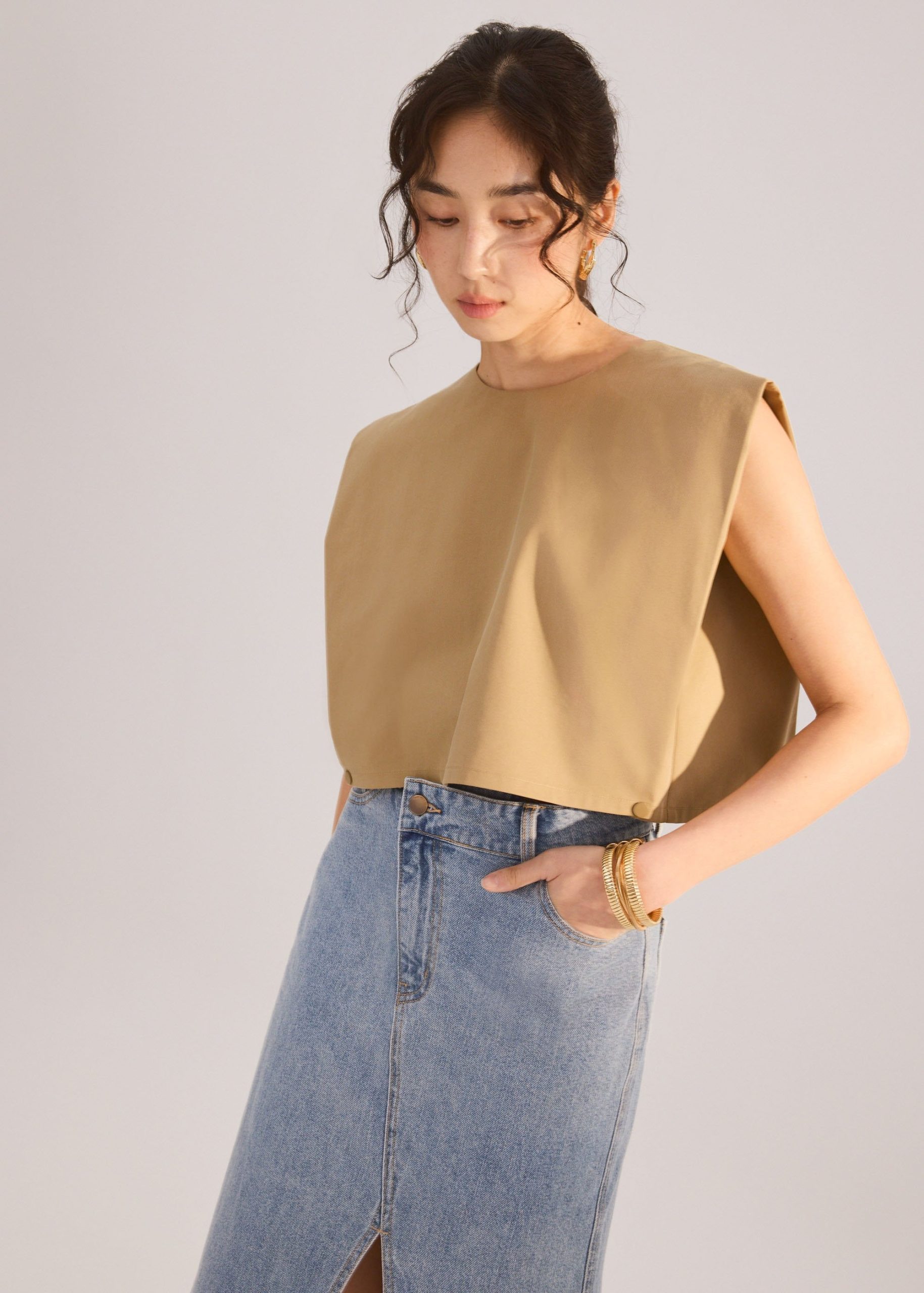 Lyocell Panelled Side Seams Boxy Top