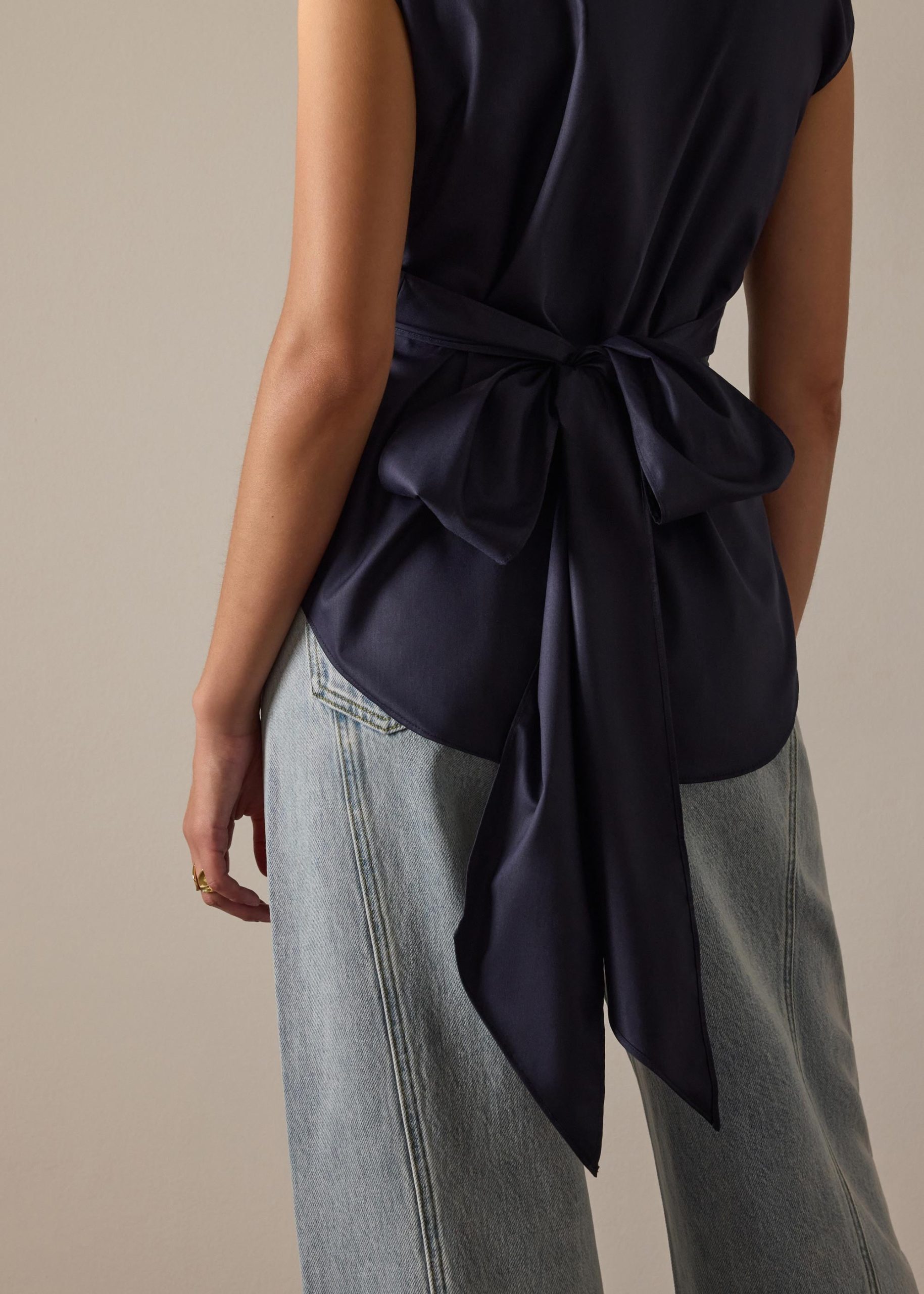 Ziyi Poplin Front Wrap Mandarin Collar Shirt - Image 11