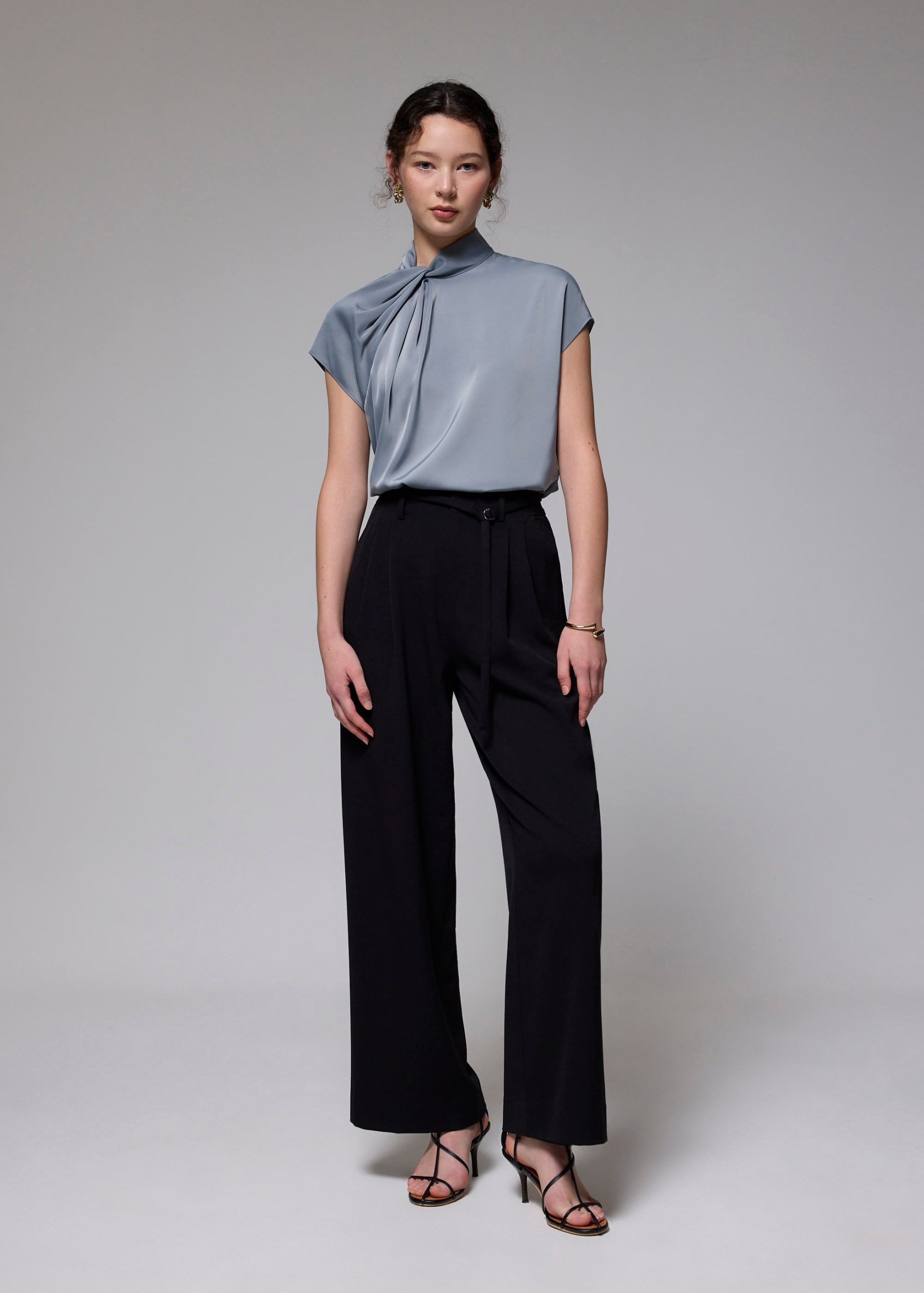 Satin Drape Collared Blouse - Image 17