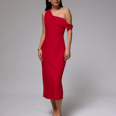 Asymmetric Bias Cut Midaxi Dress
