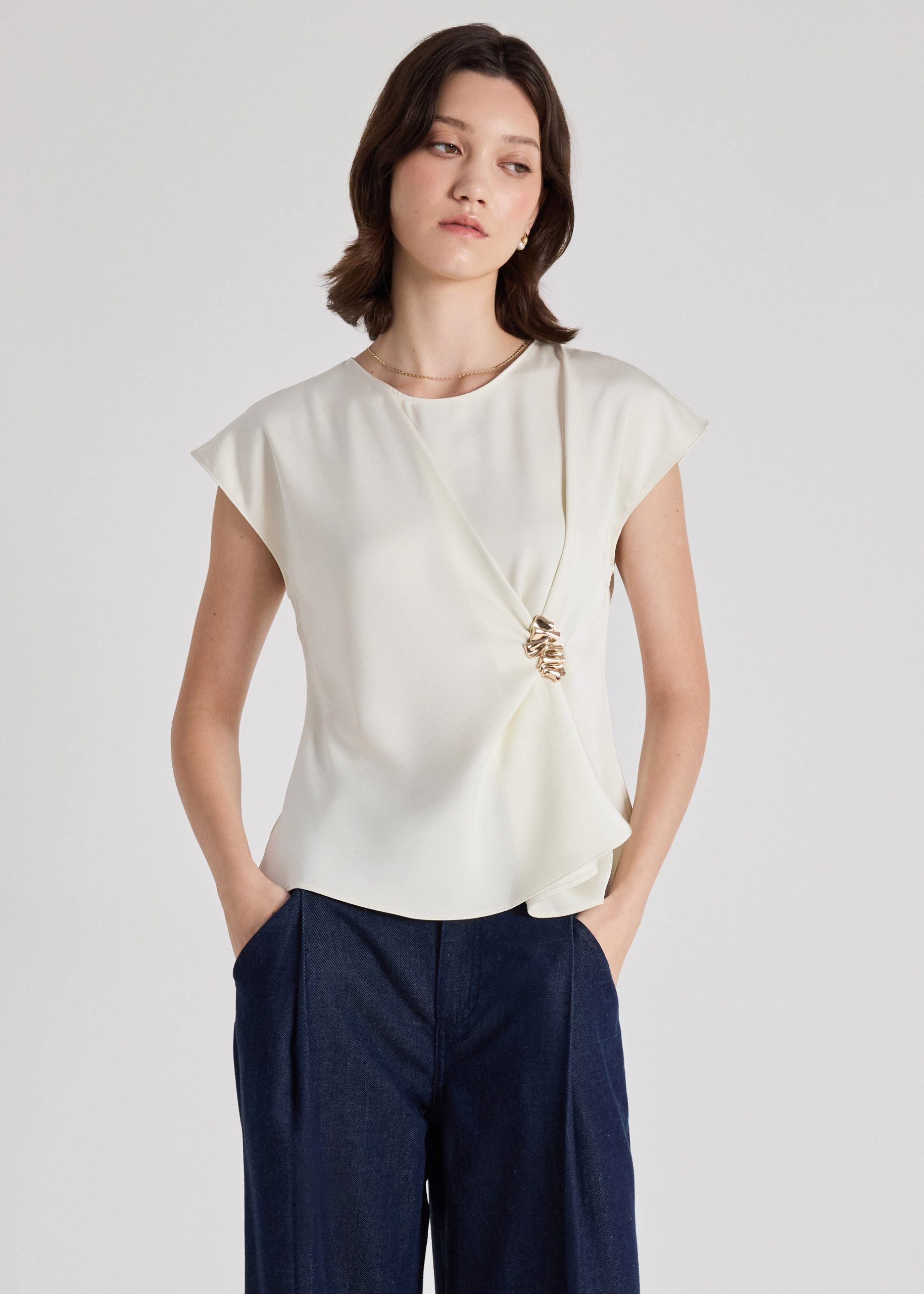 Alina Satin Top With Brooch - Image 13