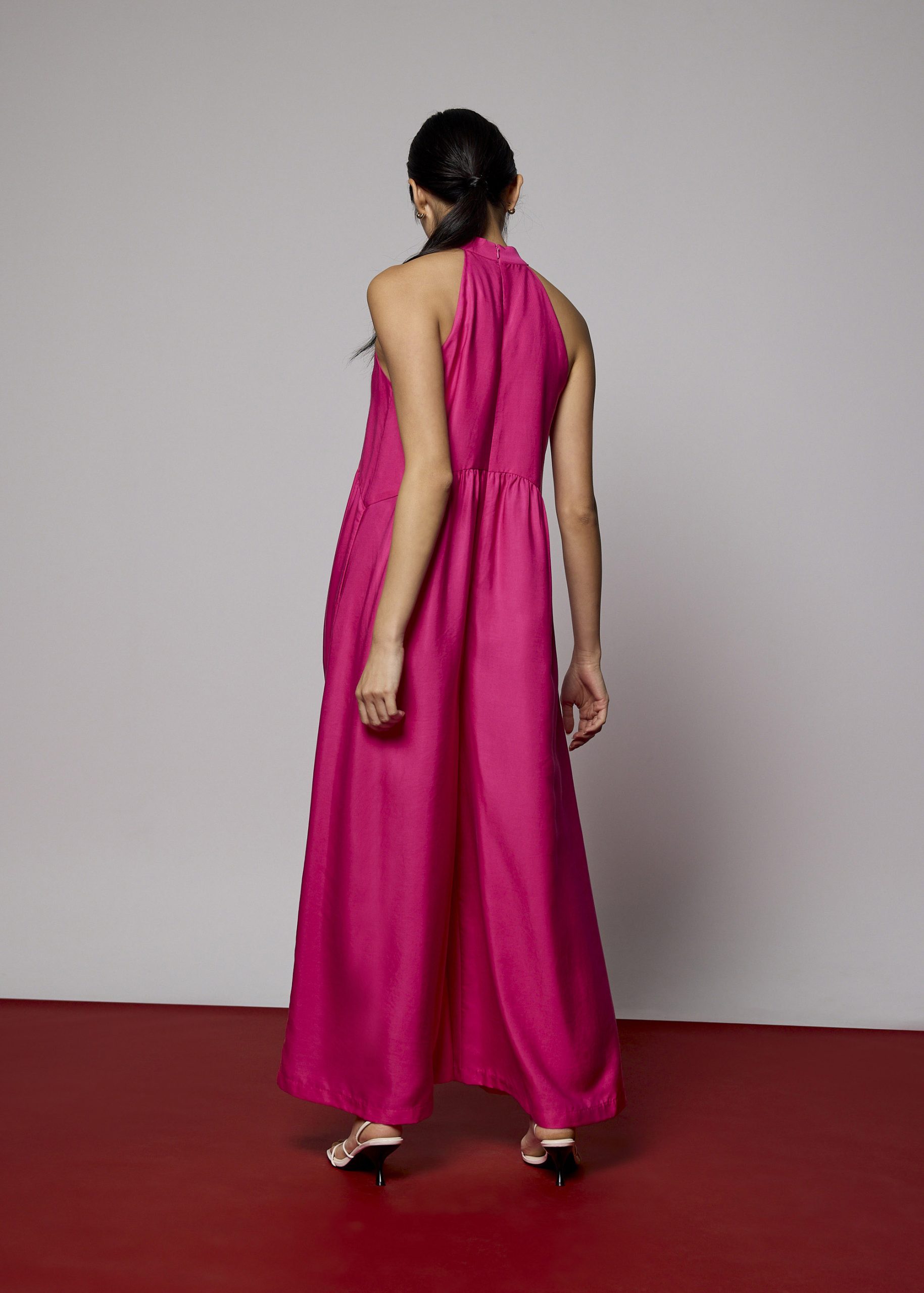 Lyocell Mandarin Collar Wide Leg Jumpsuit - Image 6
