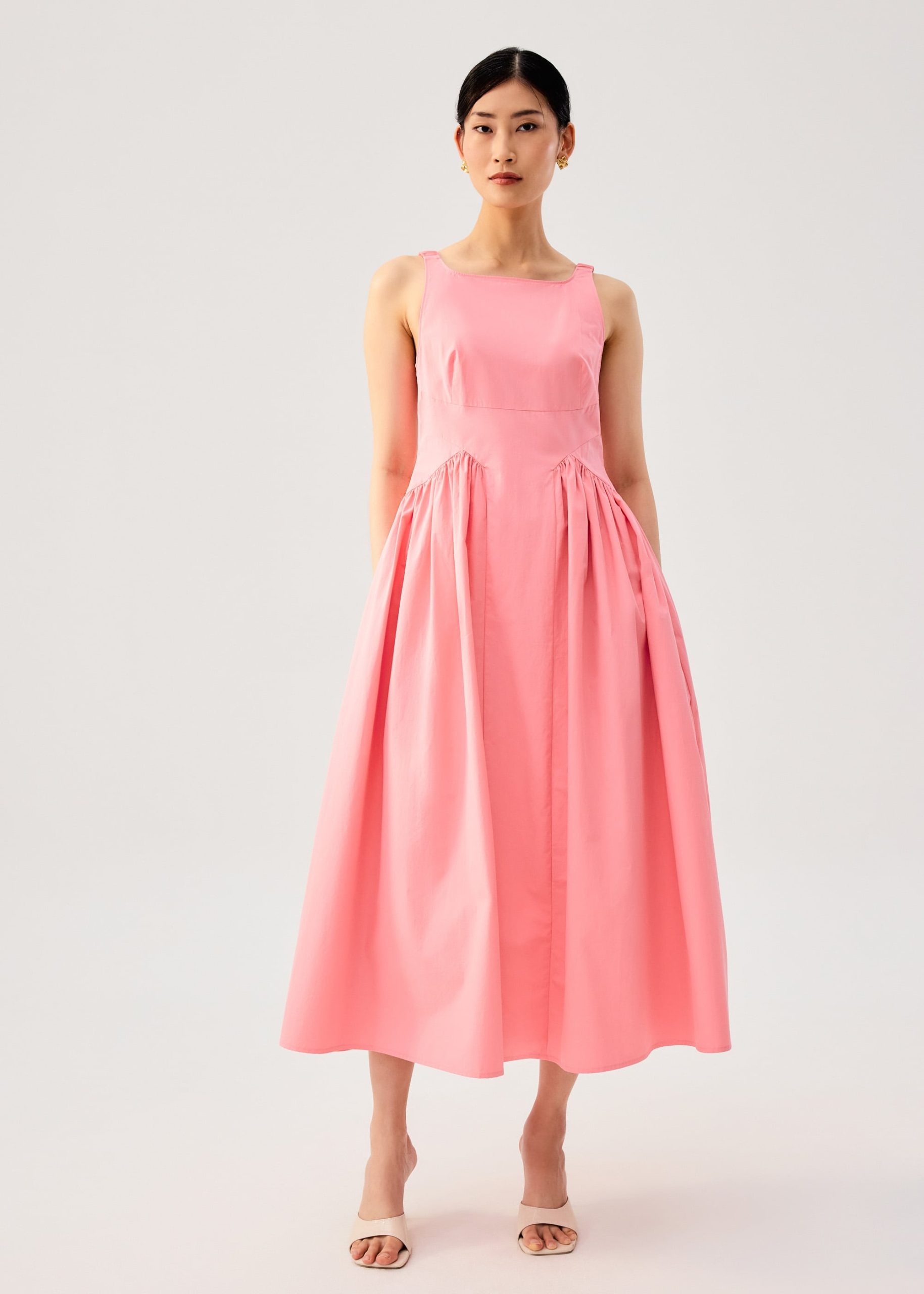 Elastic Strap Cotton Straight Neck Fit & Flare Maxi Dress - Image 11
