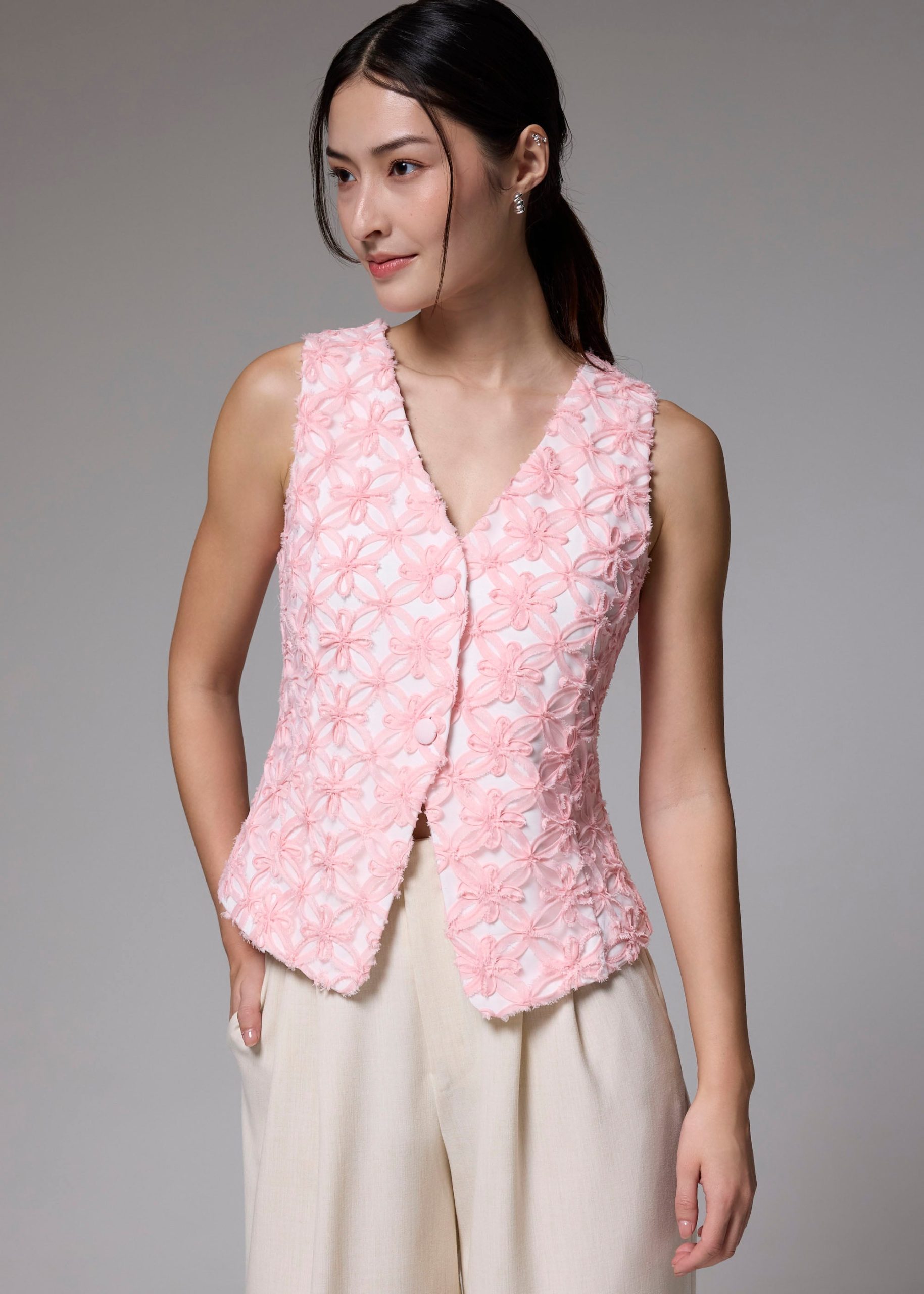 Lace Contrast V-neck Vest - Image 2