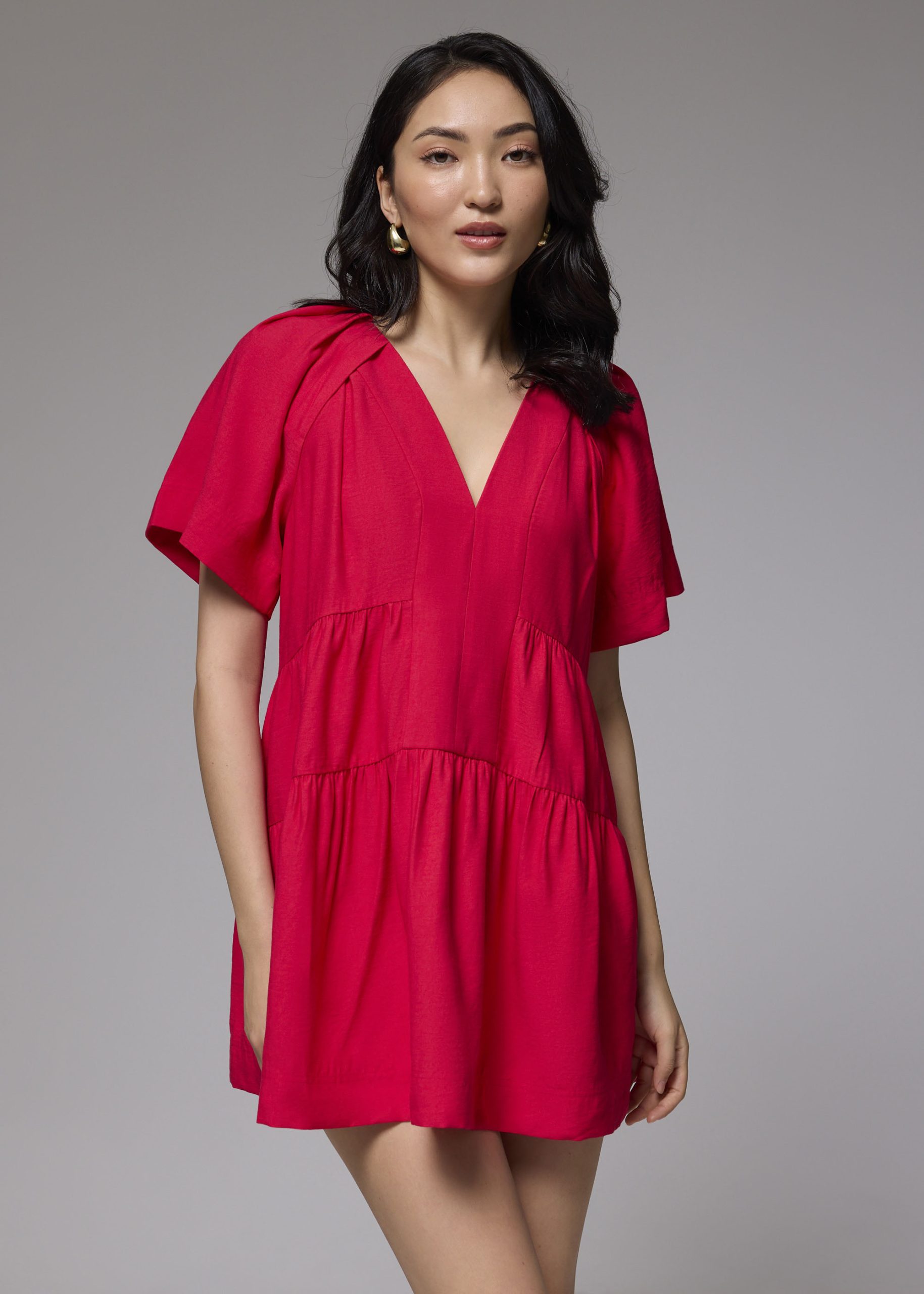 Rayon V-neck Trapeze Mini Dress - Image 10