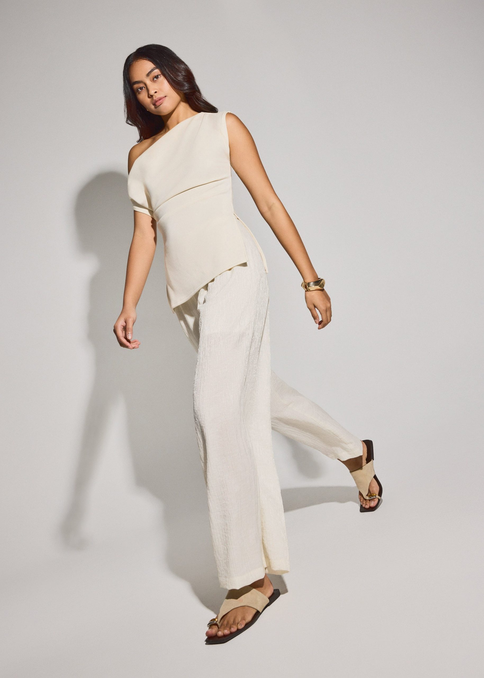 Elastic Textured Lyocell Mid Waist Straight Leg Pants - Image 11
