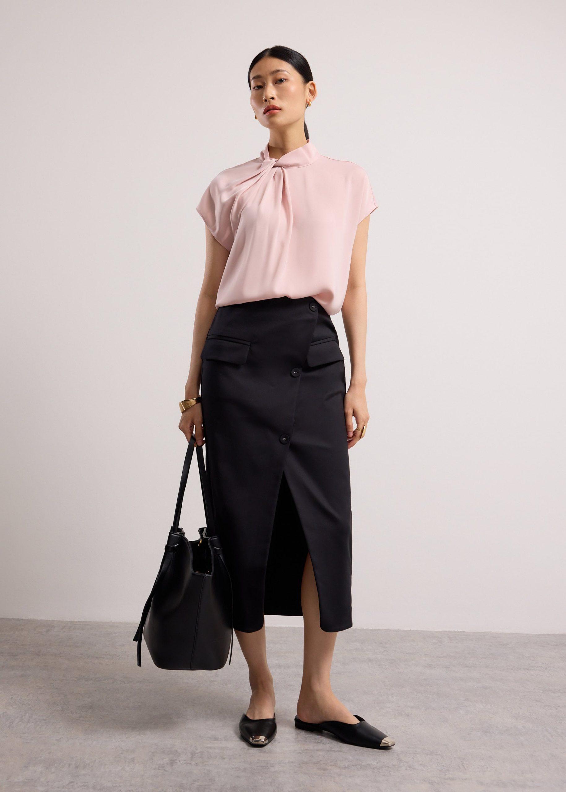 Satin Drape Collared Blouse - Image 5