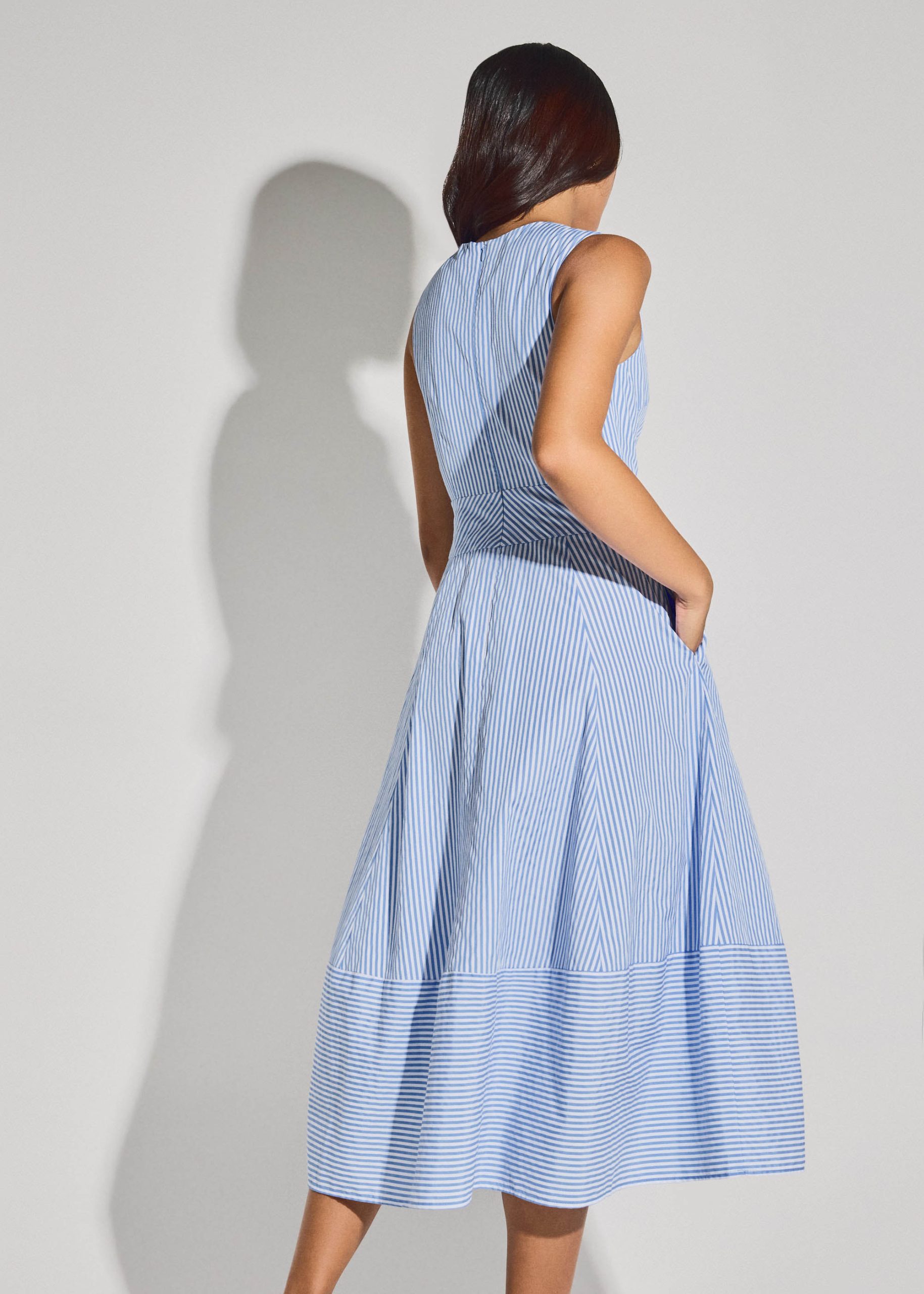 Striped Cotton Front Tie V-neck Fit & Flare Midaxi Dress - Image 5