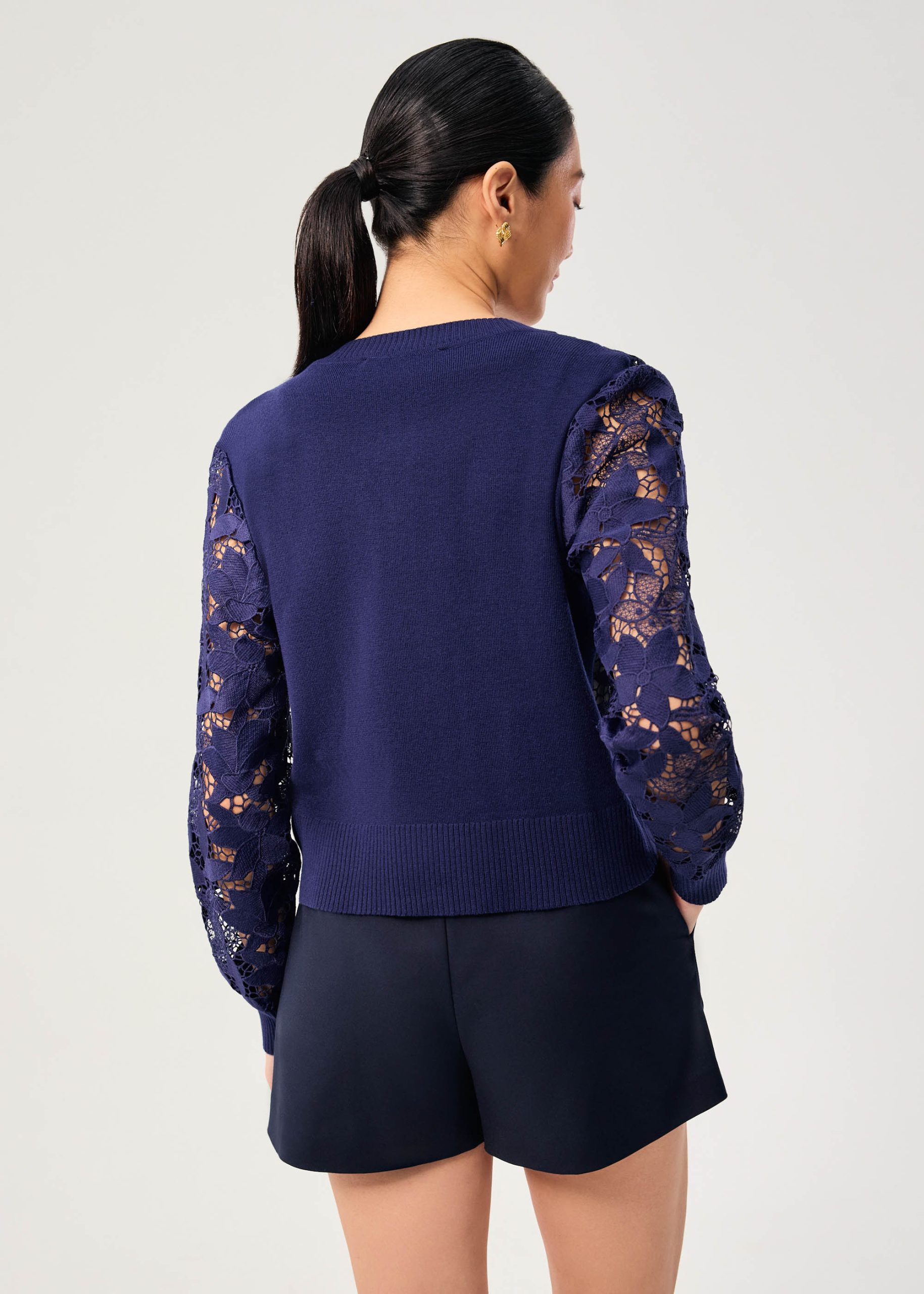Floral Lace Knit Round Neck Cardigan - Image 11