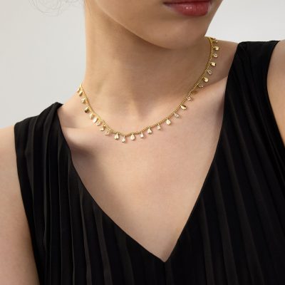 14K Gold Plated Rhinestone Charm Necklace