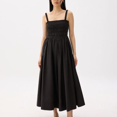 Cotton Smocked Fit & Flare Maxi Dress
