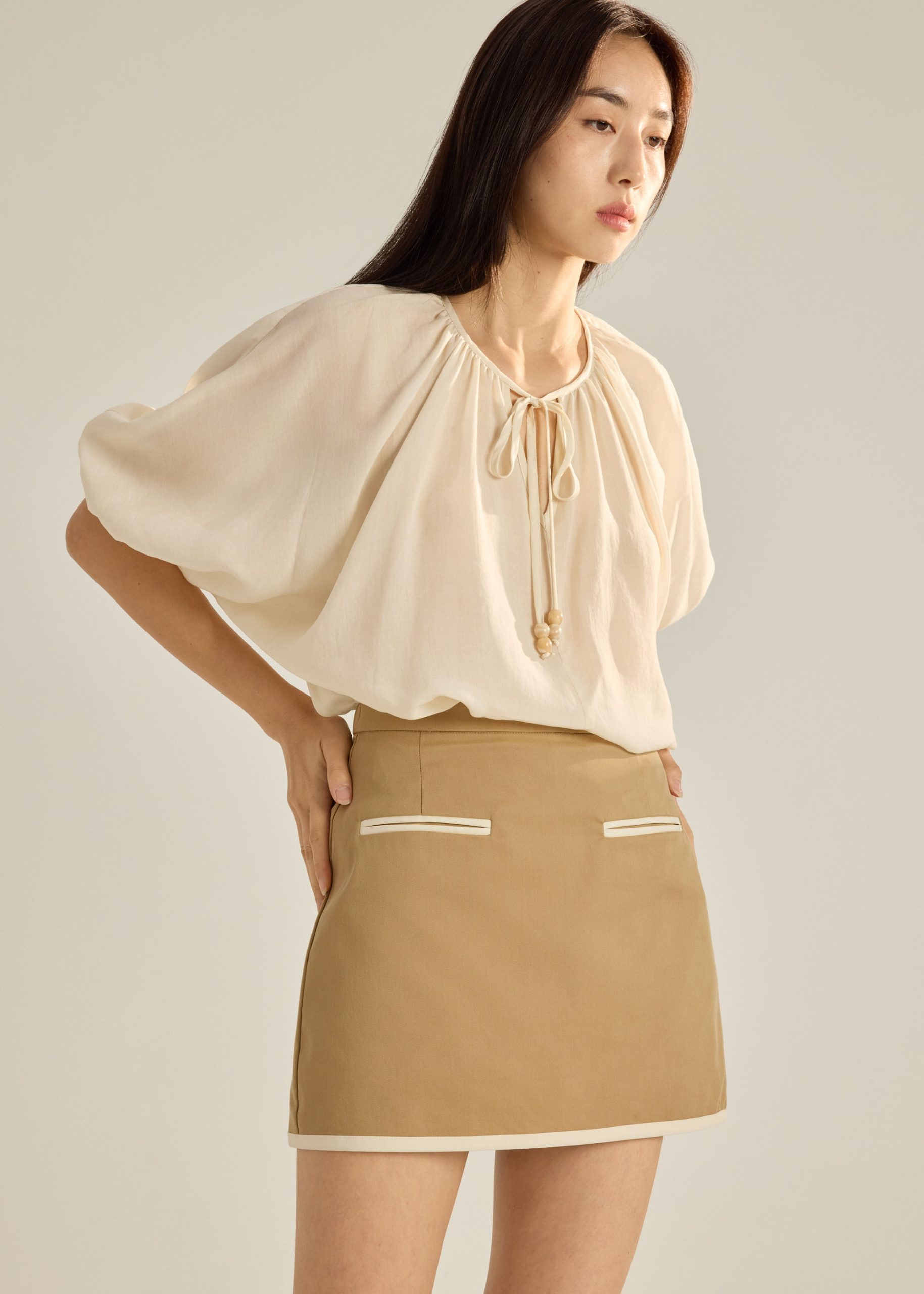 Lyocell Contrast Piping Mini Skirt - Image 2