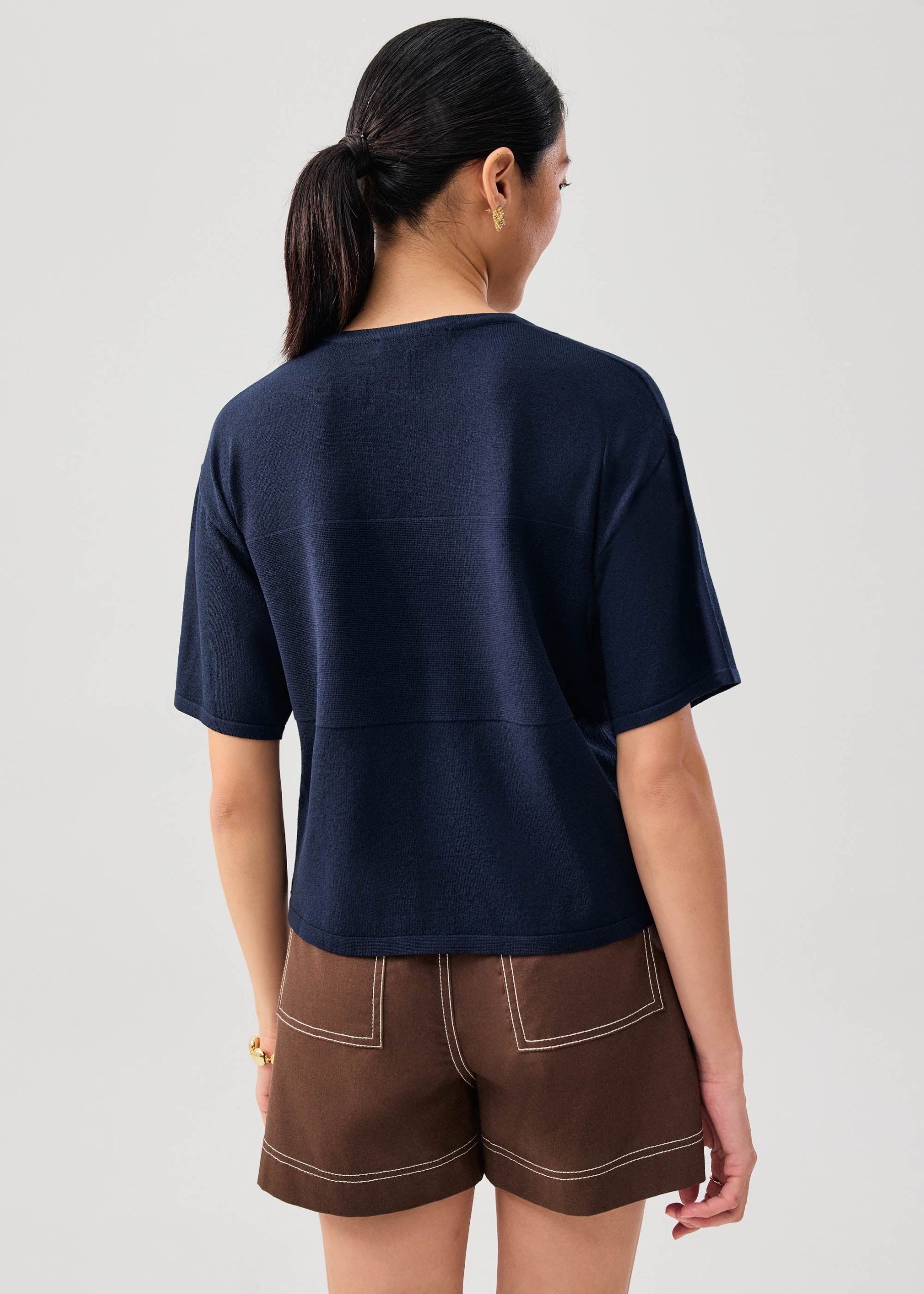 Oversized Sheer Knit Front Panel Boxy Tee - Image 9