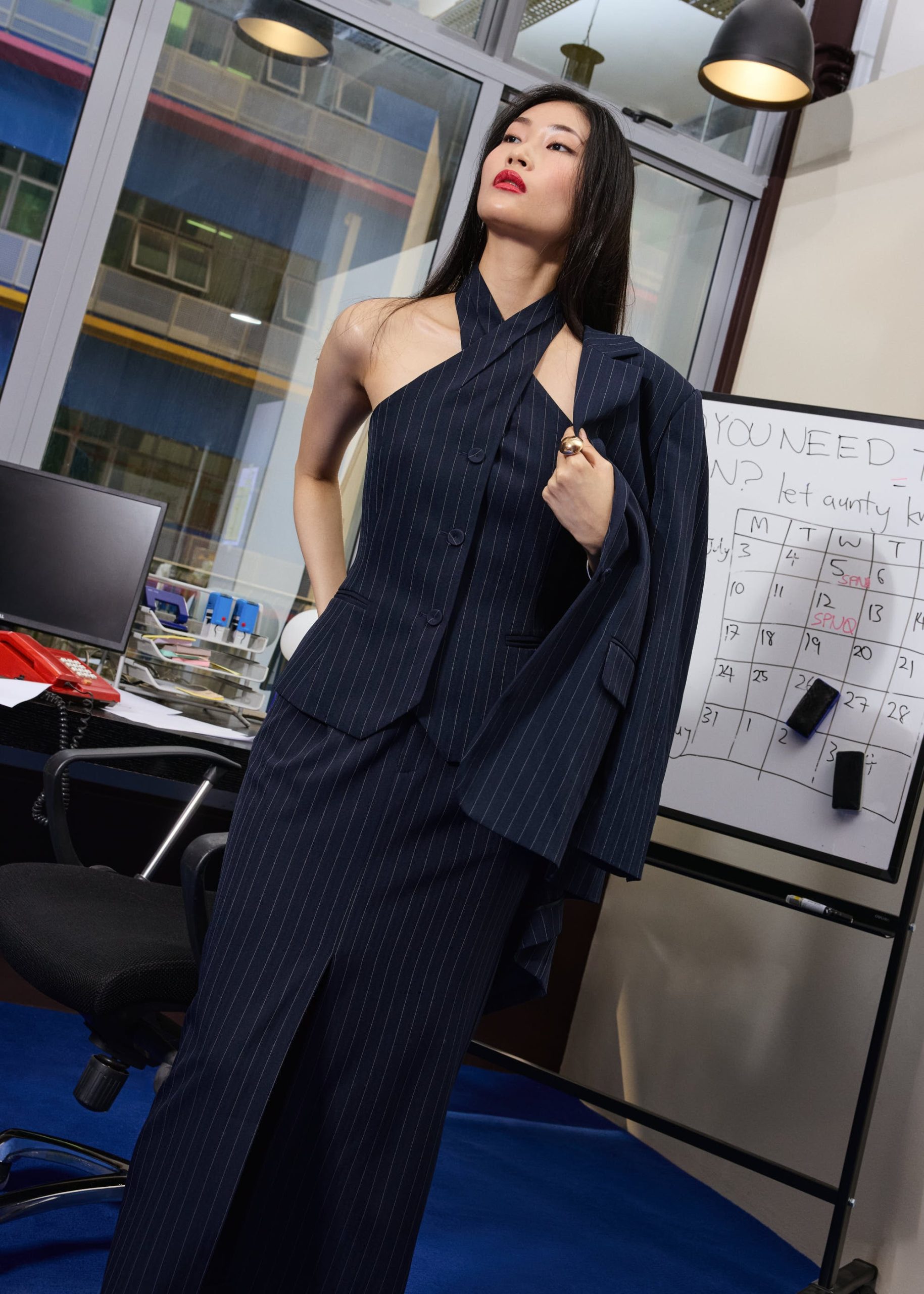 Akira Tailored Pinstripe Cross Over Halter Top - Image 8
