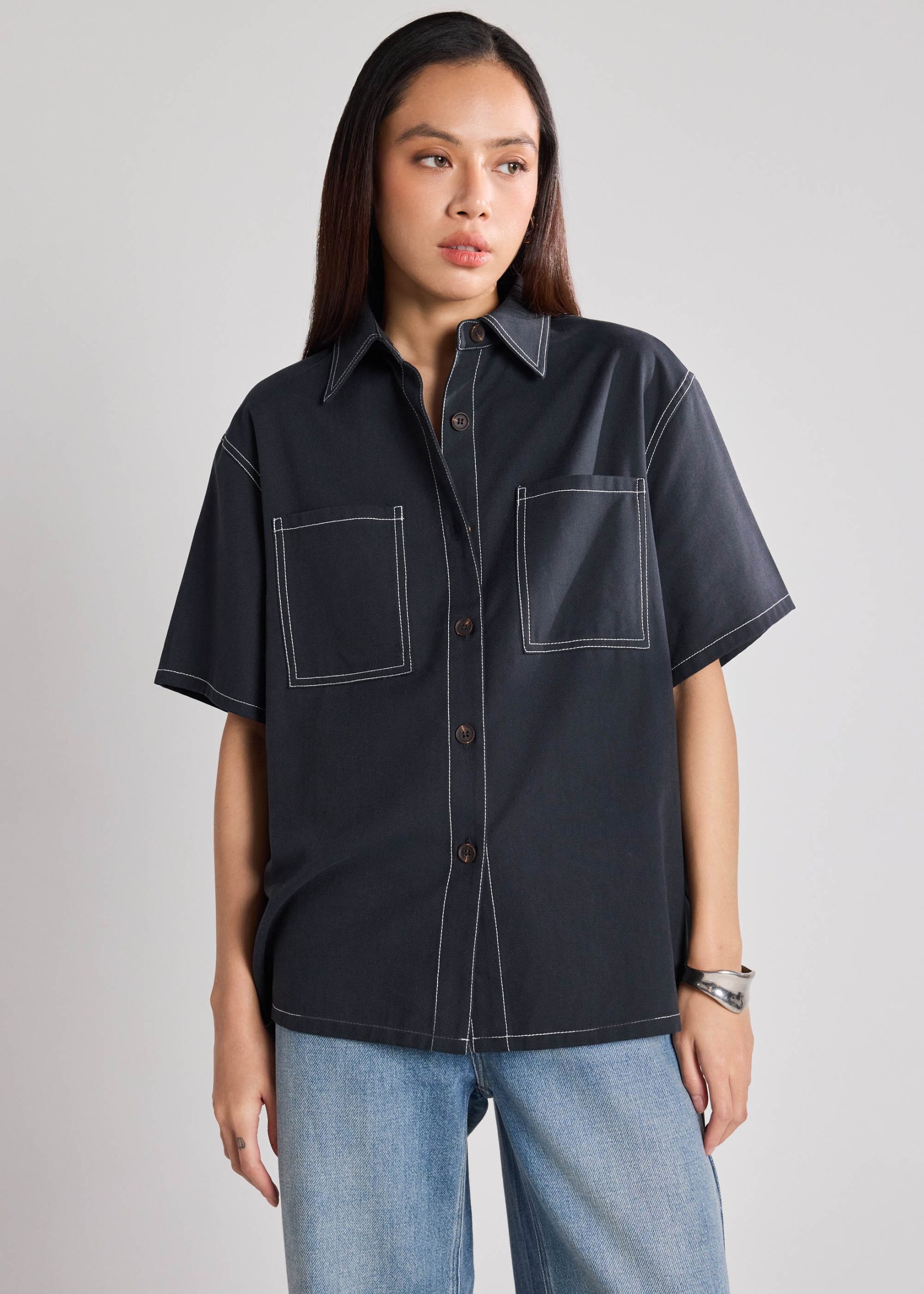 Contrast Stitch Oversized Shirt - Image 3