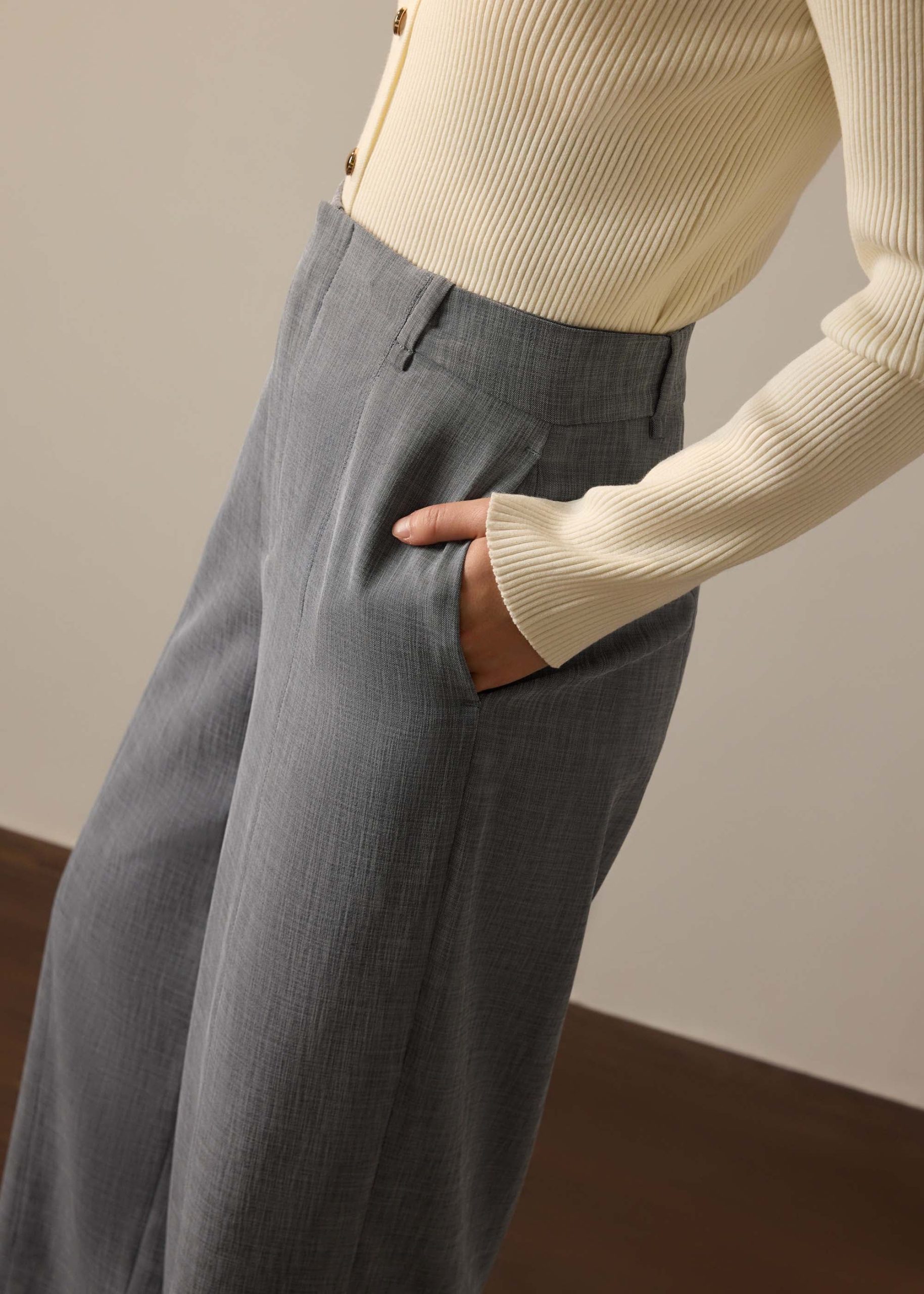 PETITE Leggy??Pia Adjustable Hem Elastic Melange Straight Leg Pants - Image 15