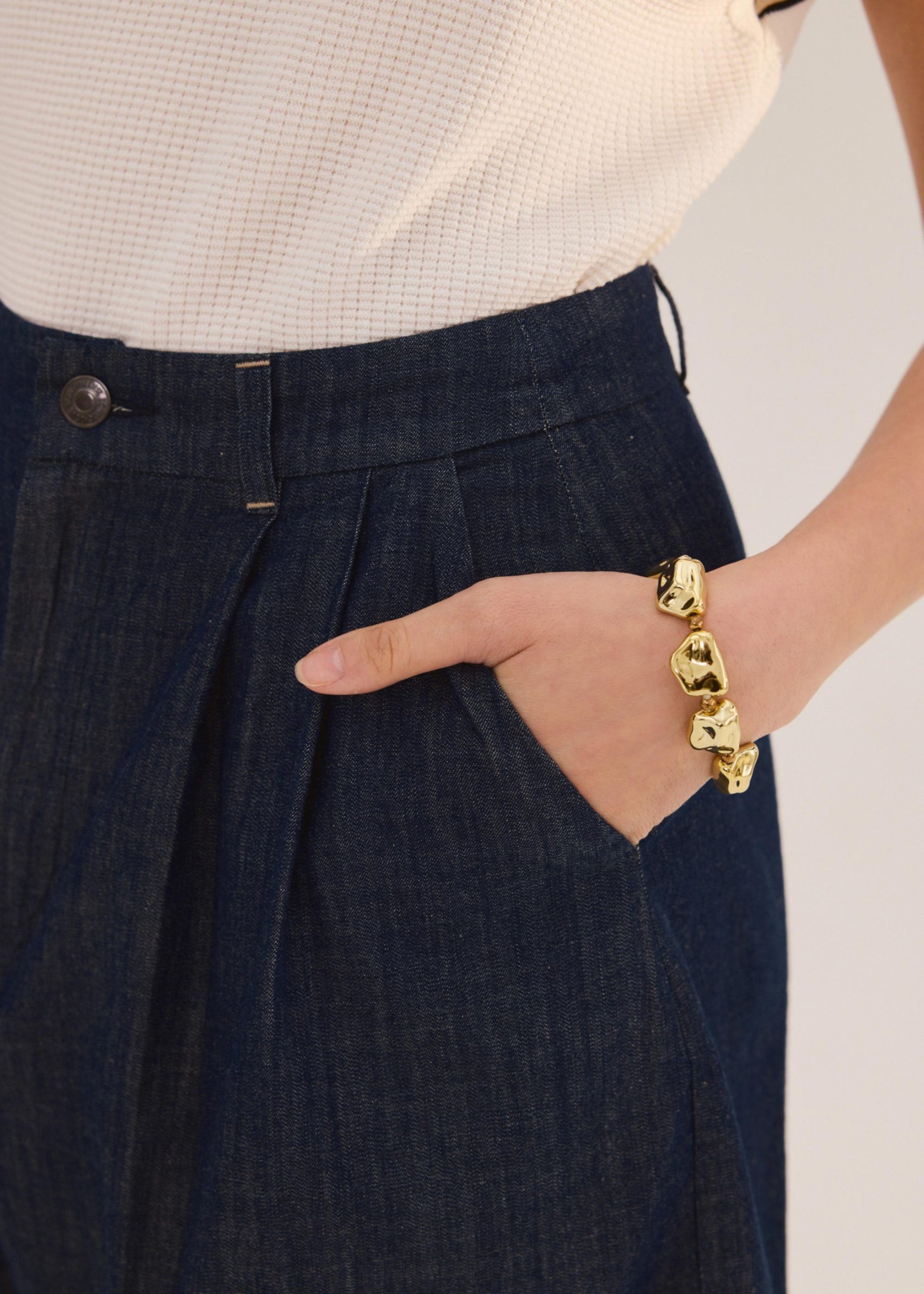 Denim Front Pleat A-Line Bermuda Shorts - Image 4